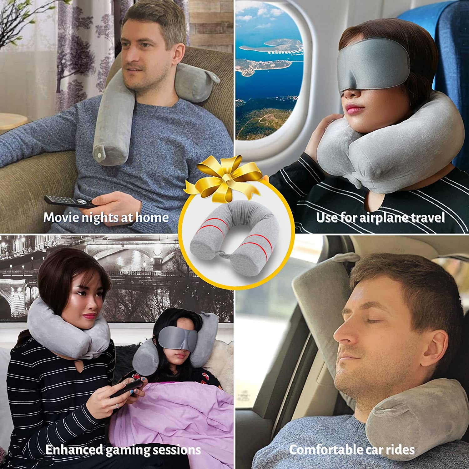 EPROICKS Cuscino da Viaggio, Cuscino Cervicale Memory Foam, Supporto per Collo Regolabile, per Viaggi, Aereo, Treno,Ufficio,Casa, Vita e Gambe, 68cm X 10cm