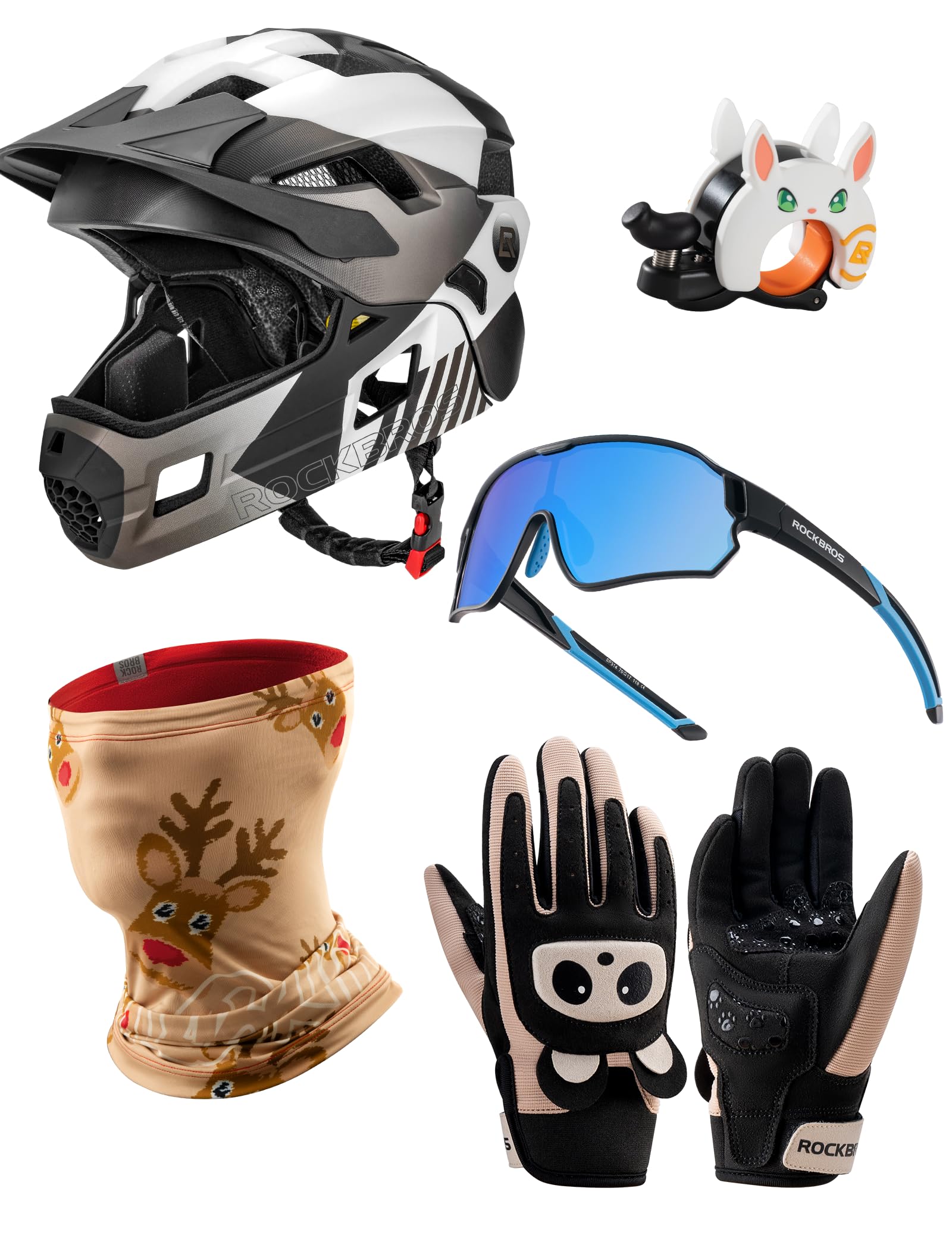 ROCKBROS Kit Vélo Enfant Casque, Gants, Lunettes, Tour de Cou et Sonnette