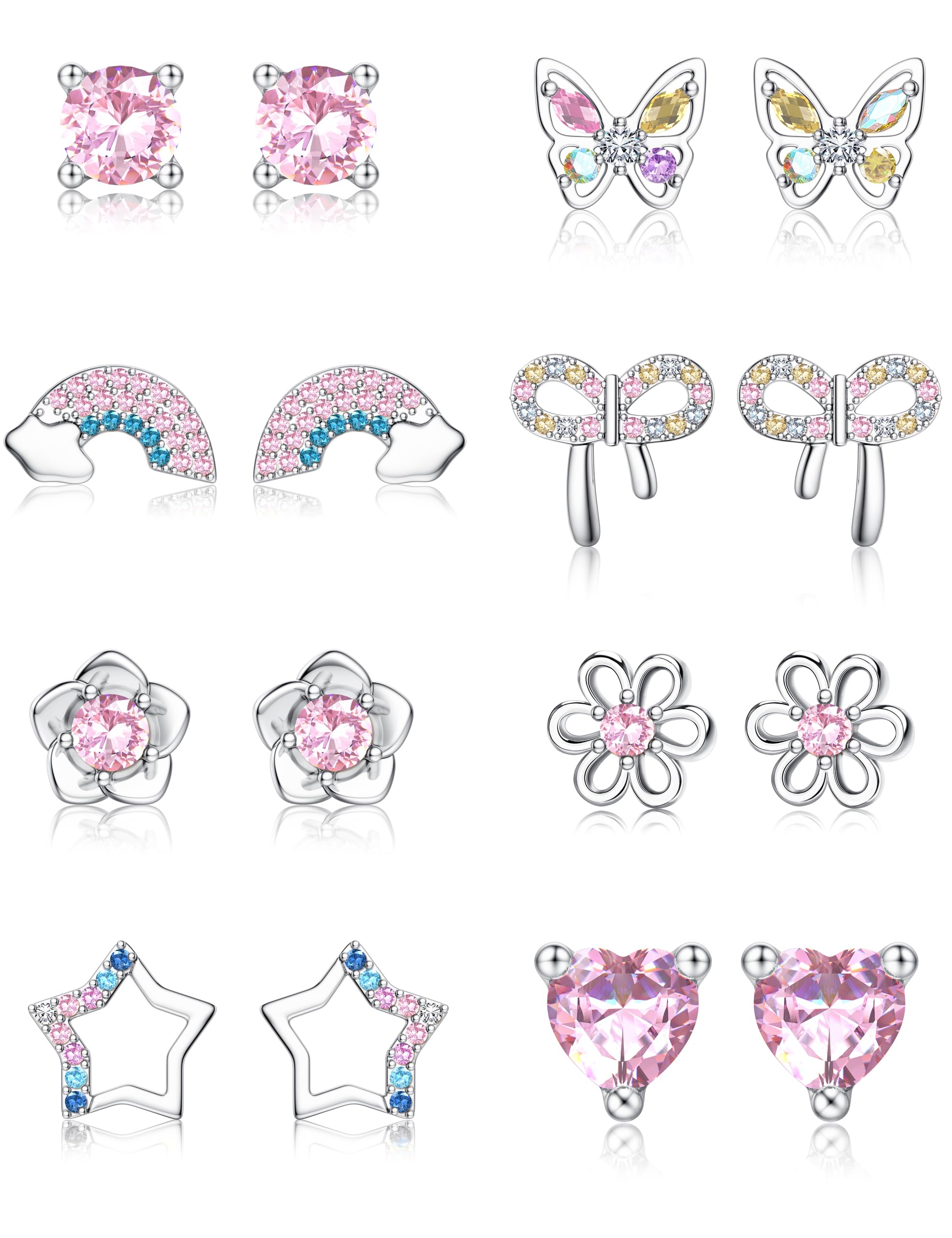JeweBella 24 Paia Piccoli Orecchini per Donna Acciaio Chirurgico Carino Zirconia Cuore Fiore Farfalla Perline Orecchini Set Multicolore Anallergici per Ragazze Bambina