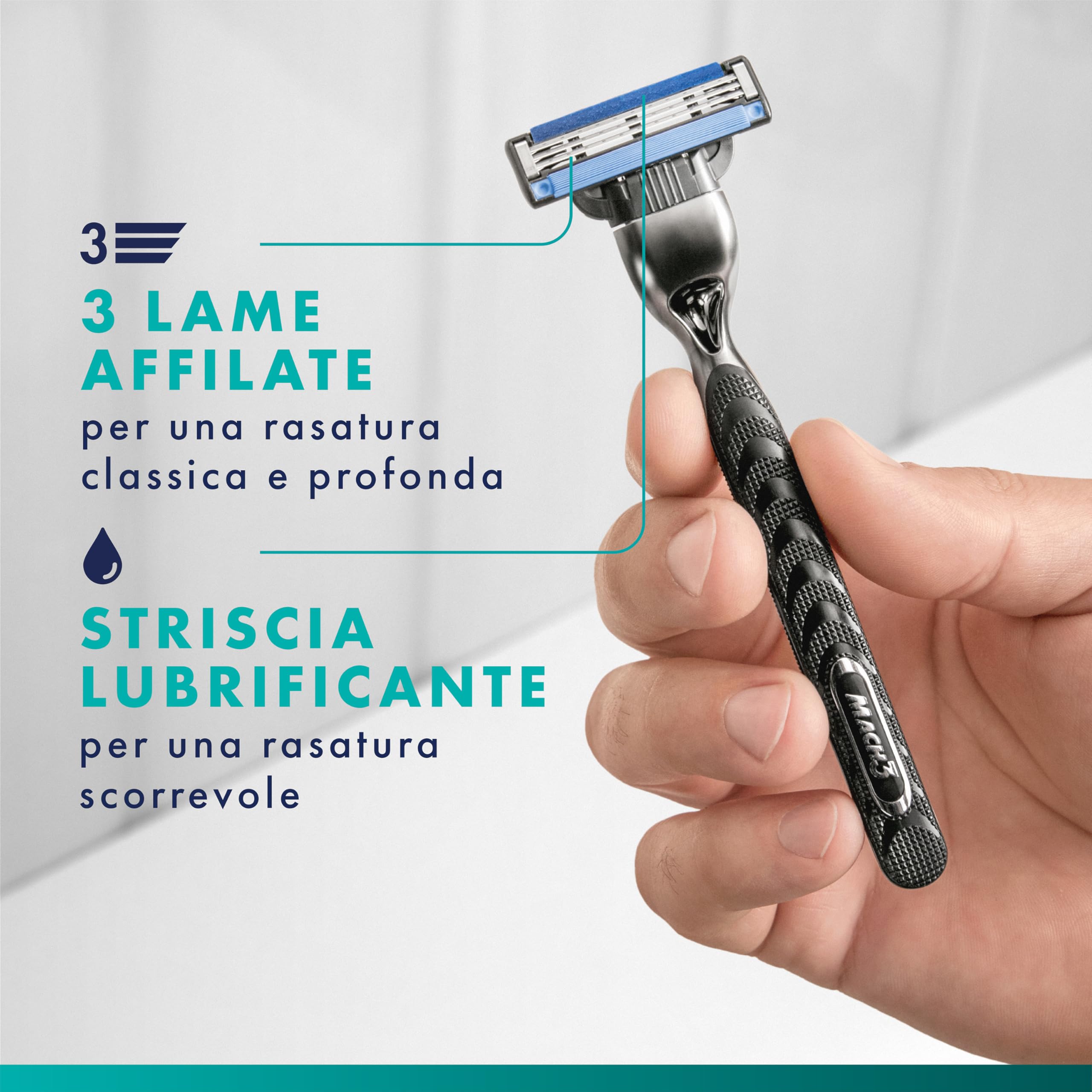 Gillette Mach3 Regolabarba Uomo, Lame Rasoio a Mano Libera, 1 Manico e 12 Lamette da Barba da 3 Lame, Facile Risciacquo, con Gel Lubrificante, Fino a 15 Rasature con 1 Testina azzurro