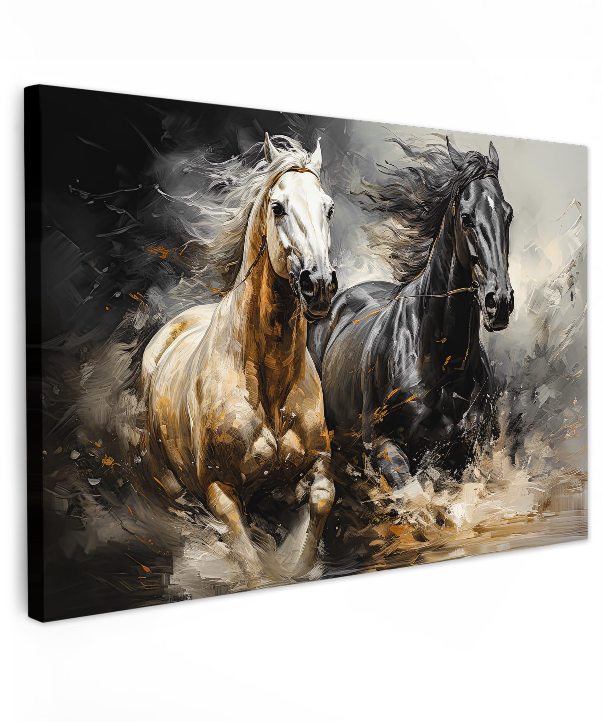 MuchoWow© Canvas Wall Art 47"x31" / 120x80 cm Decor Prints for Living Room Decorative Canvases Hall Artwork Horses - Black - White - Animals