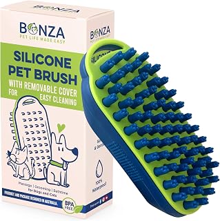 Bonza Silicone Dog Brush for Shedding & Massage - Cat Bath Scrubber, Grooming Tool with Removable Hair Screen, Navy Blue
