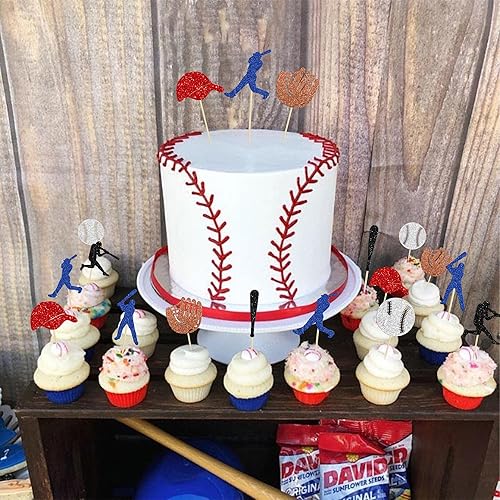 Miniatura 4 de Gyufise 28 piezas de decoración de cupcakes de béisbol, con brillantina, para jugadores, magdalenas, temática de béisbol, baby shower, niños, fiesta