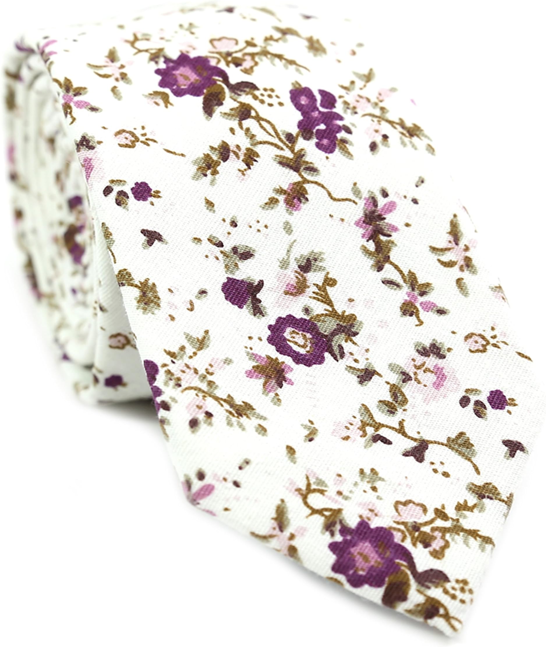 DAZIMen's Skinny Tie Floral Print Cotton Necktie, Great for Weddings, Groom, Groomsmen, Missions, Dances, Gifts.