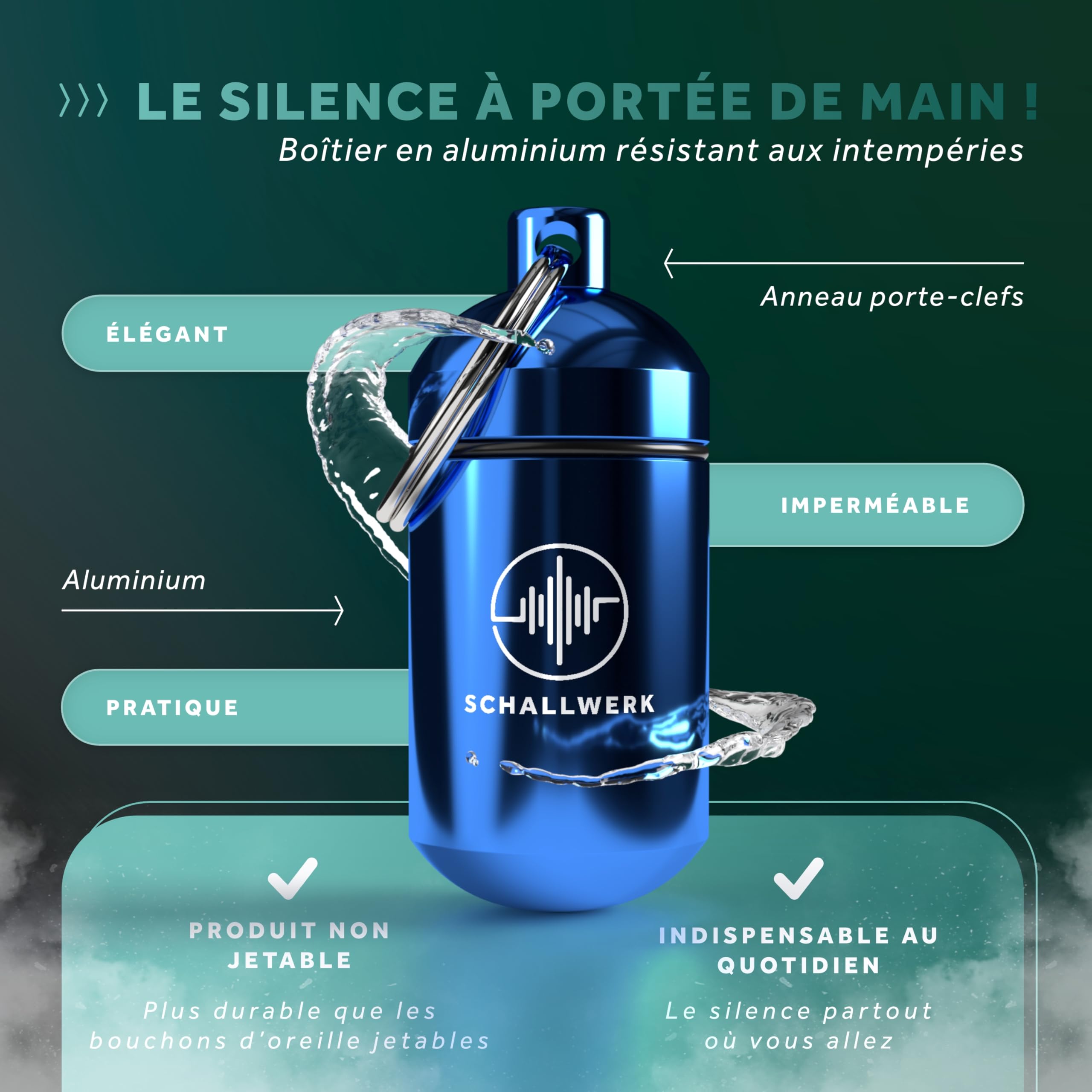 SCHALLWERK ® Strong+ Daily bouchon d'oreille avec une protection extra forte – atténue le bruit et maintient la qualité du son – idéal pour la musique, les festivals, le travail, l'apprentissage