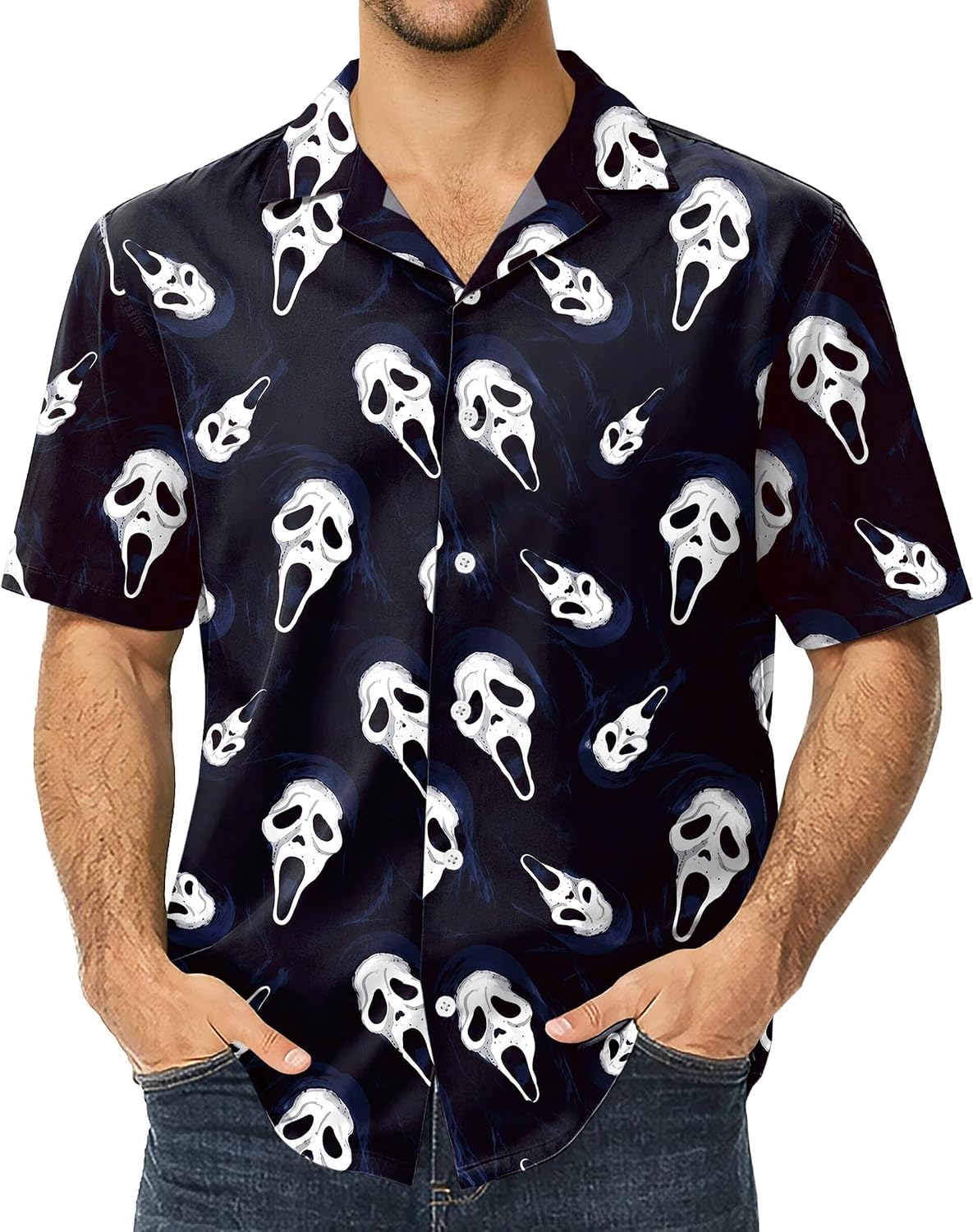 Mens Halloween Button Up Shirts Classic Cosplay Hawaiian Tops