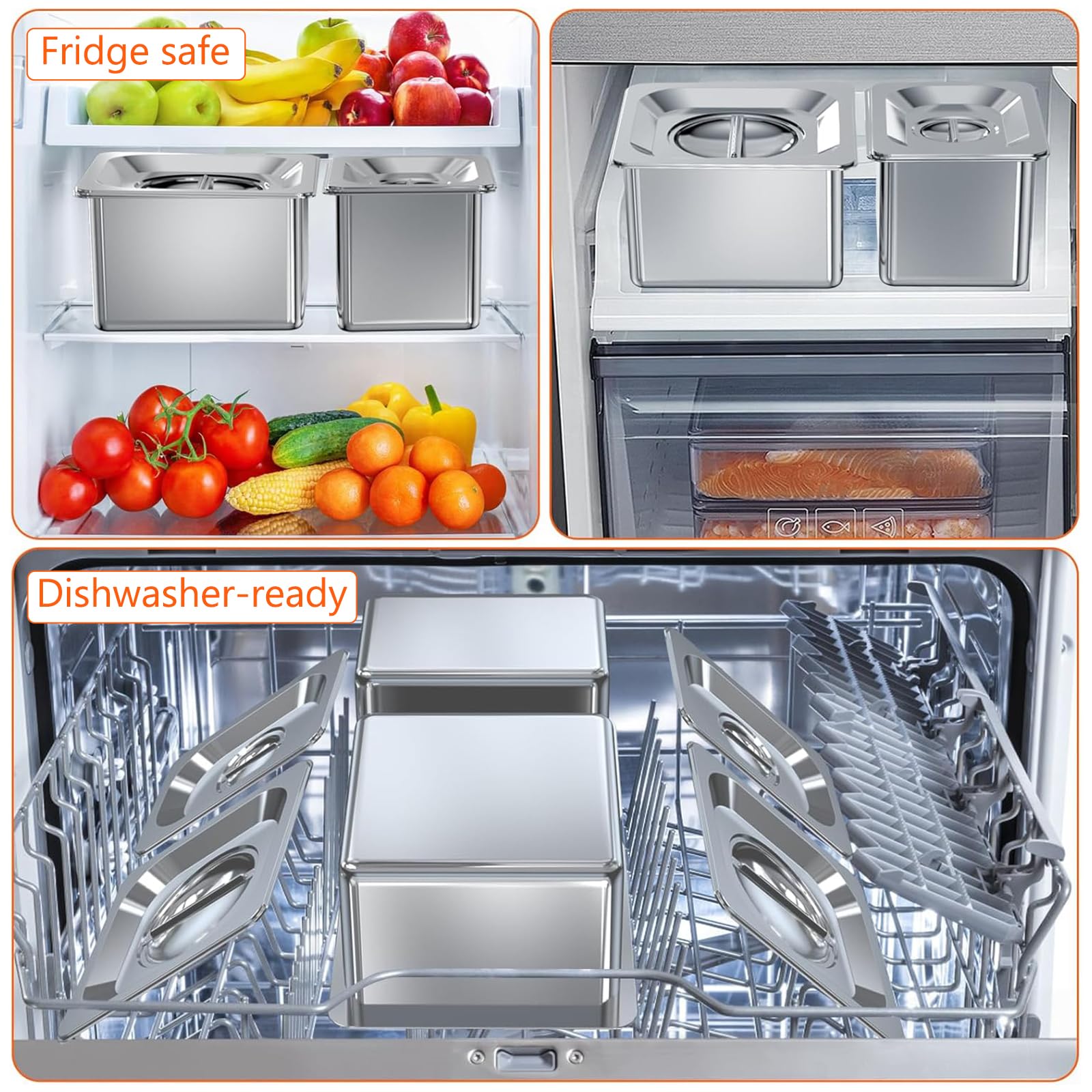 Denmay Lot de 2 grands récipients à pizza en acier inoxydable avec couvercle - Pour gastronomie, cuisine, barbecue et cuisine - Accessoires de buffet - Passe au lave-vaisselle