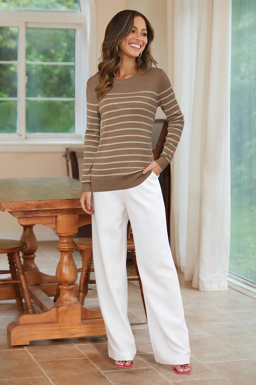 Arach&Cloz Women's Wool Blend Classic Crew Neck Casual Fall Sweaters - Image 5