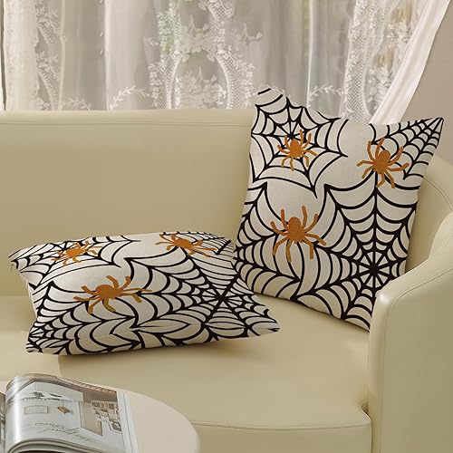Miniatura 4 de QANOK Juego de 2 fundas de almohada de Halloween de 20 x 20 pulgadas, decoración de Halloween, almohadas de tela de araña, fundas de cojín