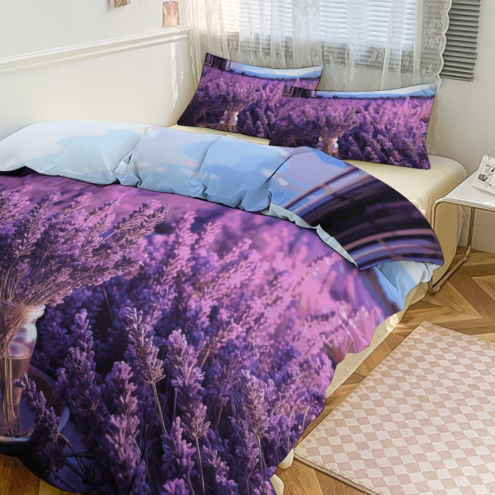 Housse de couette lavande 200x228 cm avec ses 2 taies d'oreiller