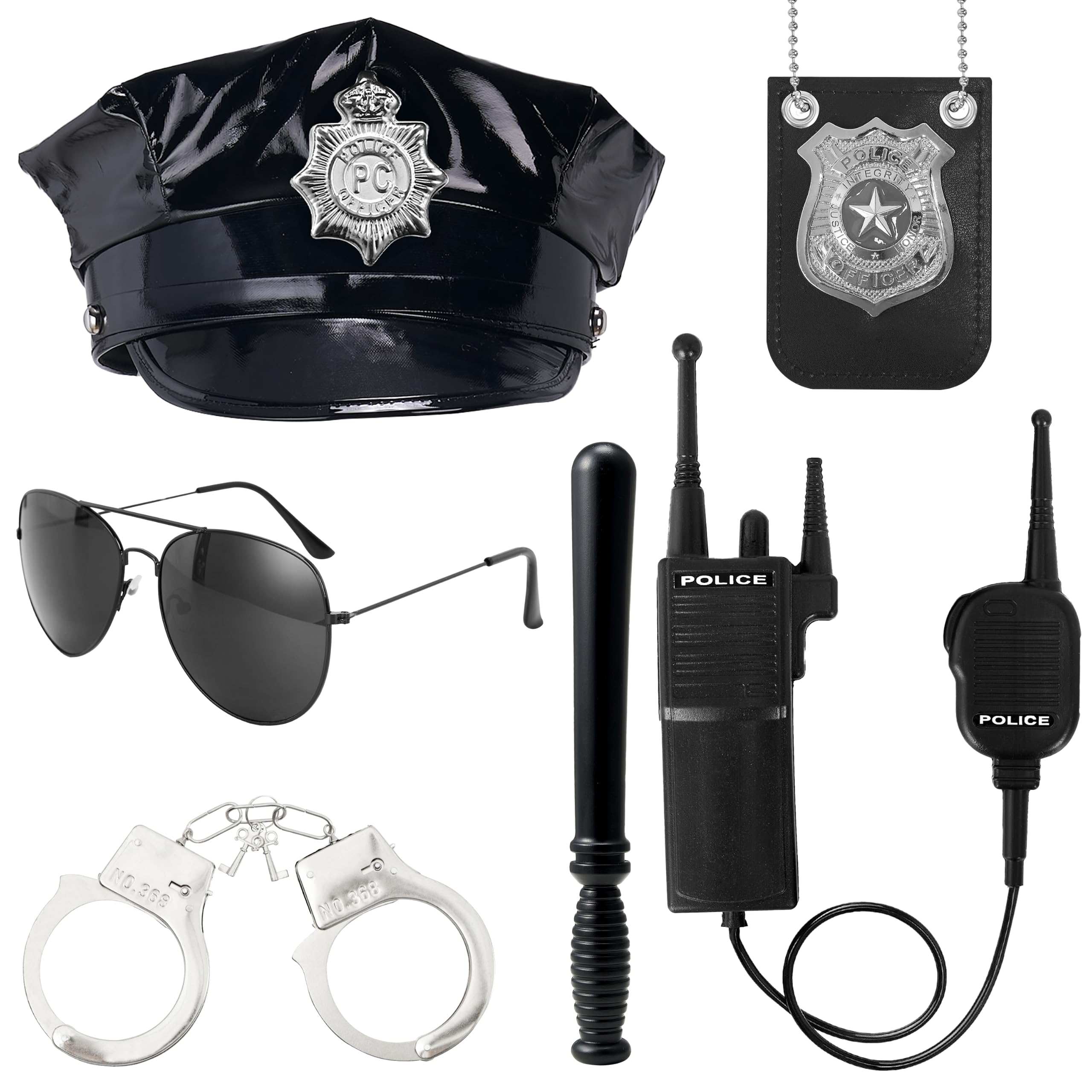 Spooktacular Creations Halloween 6 Pcs Police Costume Accessories, Police Accessories Set with Hat,Glasses, Handcuffs,Walkie-talkie, and Badge for Detective Dress-Ups