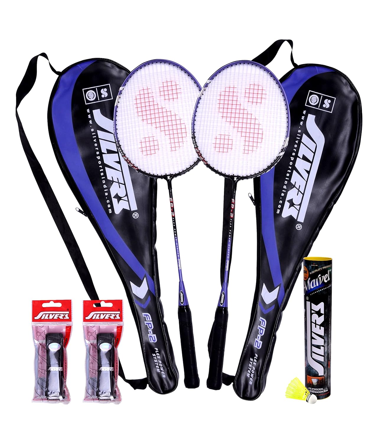 Buy Silver's Flex Power (2 Badminton Rackets with Cover, 10 Plastic