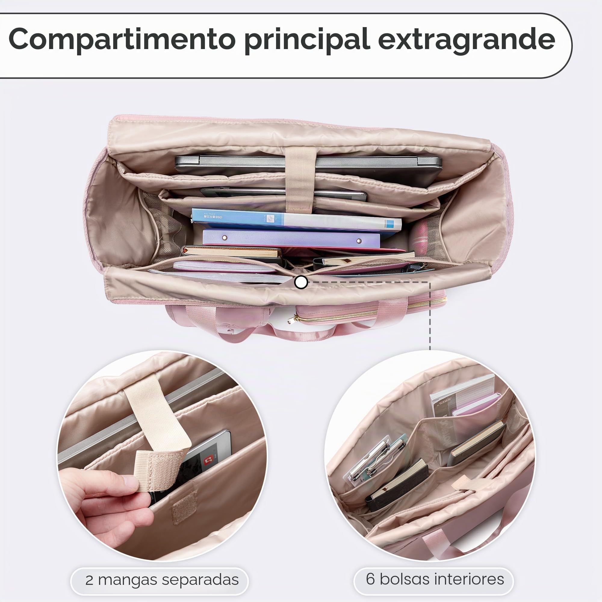 Fasrom Bolsa para Profesora con Compartimento para Portátil 15,6" | Gran capacidad para documentos A3, múltiples bolsillos, banda para maleta, ideal para trabajo, escuela y viajes