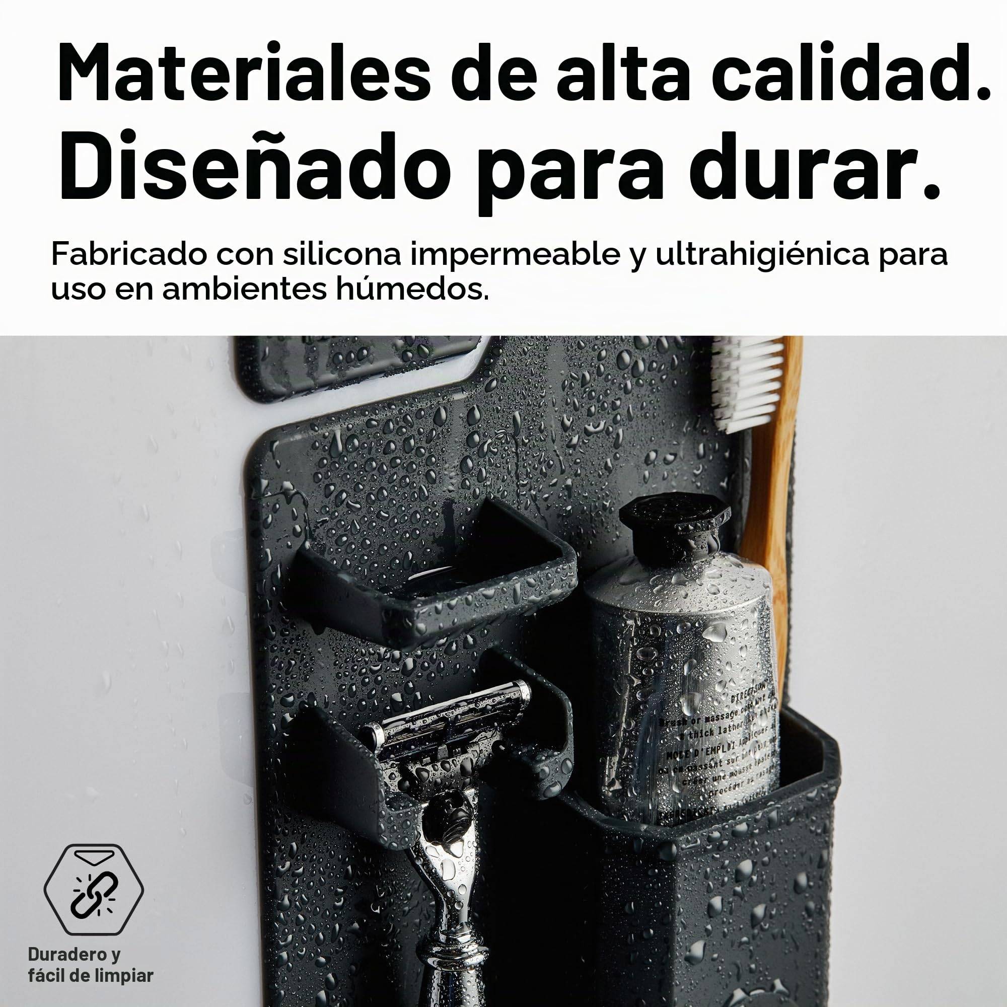 TOOLETRIES - The Harvey & Oliver Set- Soporte para cepillo de dientes y maquinilla de afeitar y espejo resistente a la niebla - Accesorio de ducha y baño de silicona - Cuenta con tecnología de agarre