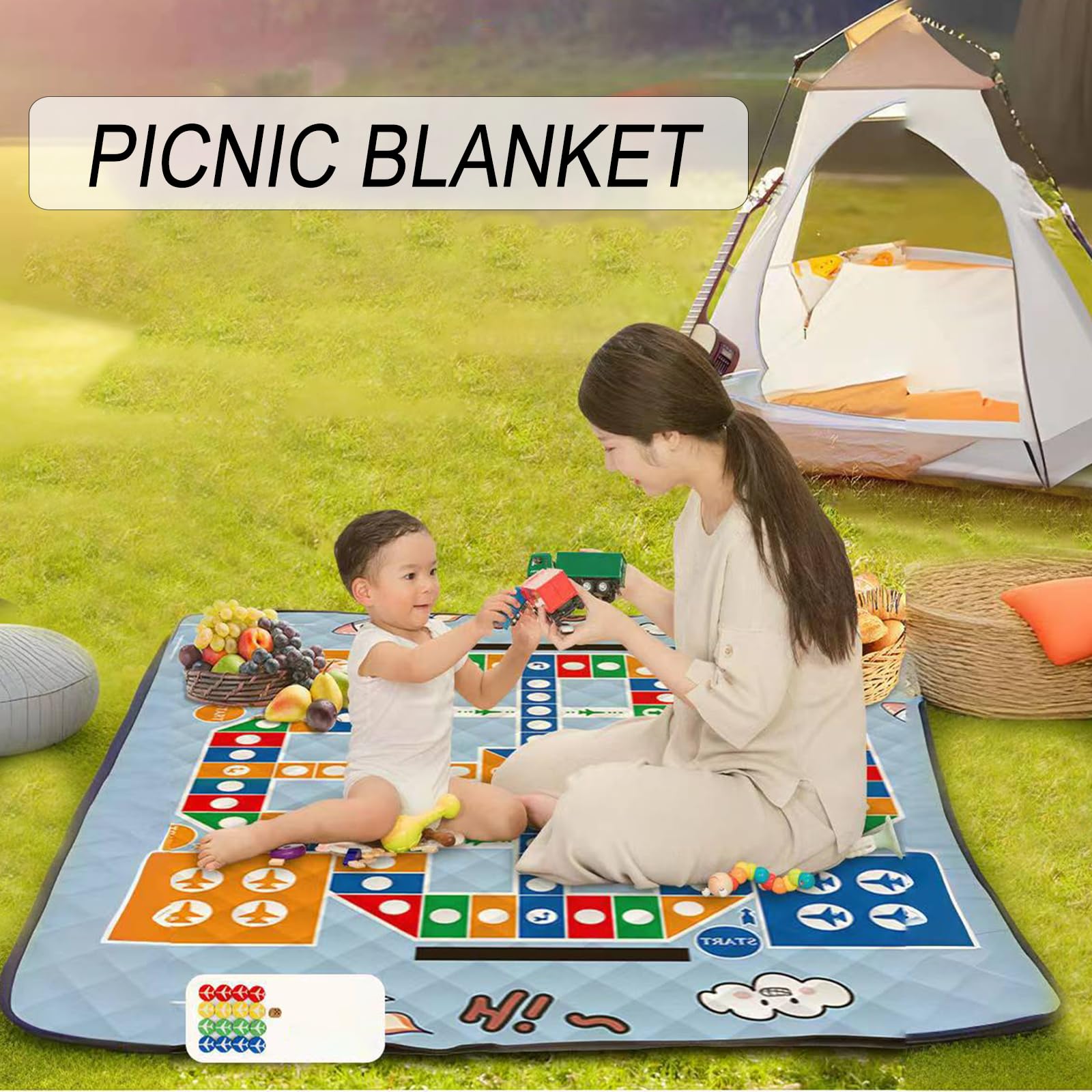 Couverture De Pique-Nique Imperméable Tapis De Plage Grand Tapis De Pique-Nique avec Poignée Pliable Nappe Picnic 200x200cm (Jeux)