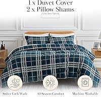 Vista 2 de Southshore Fine Living, Inc. Juego de funda de edredón de tamaño Queen a cuadros azul, duradero, resistente a la decoloración, con cierre