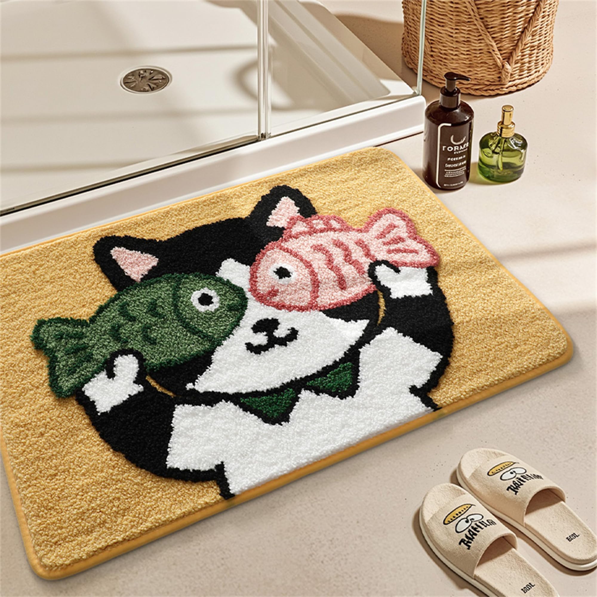 Trlyane Animal Bath Mat, 50x80cm Cute Cat Bathroom Mats, Bathroom Carpet Super Absorbent Machine Washable Soft Rugs Suitable for Bathroom/Living Room/Kitchen/Bedroom Indoor Floor