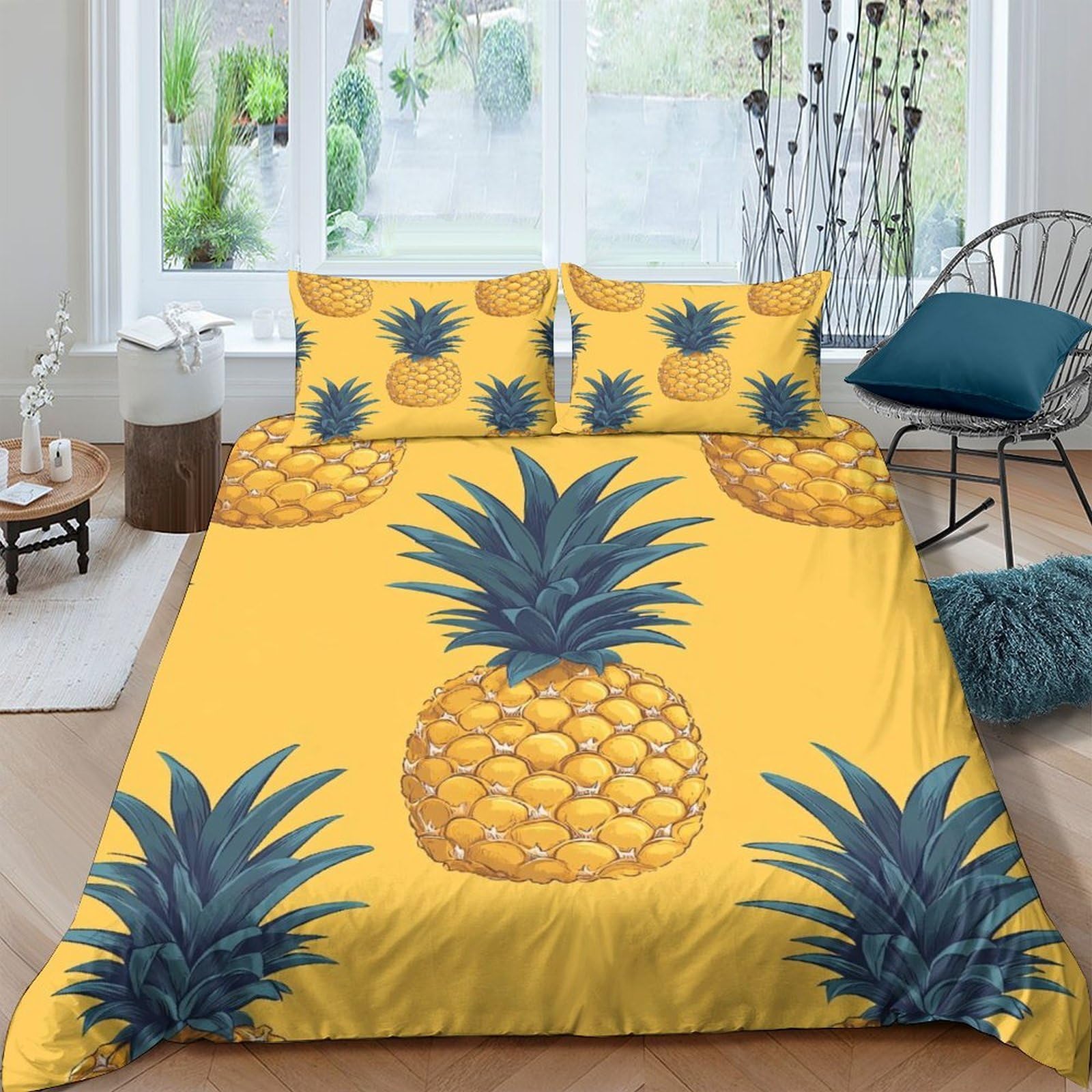 Ctjqhvkz Style-4 3D Printed Pineapple Fitted Sheet Microfiber Bright Yellow Tropical Bed Cover For Bedroom Guest Room Mattress Protection Decor Single（135X200cm）
