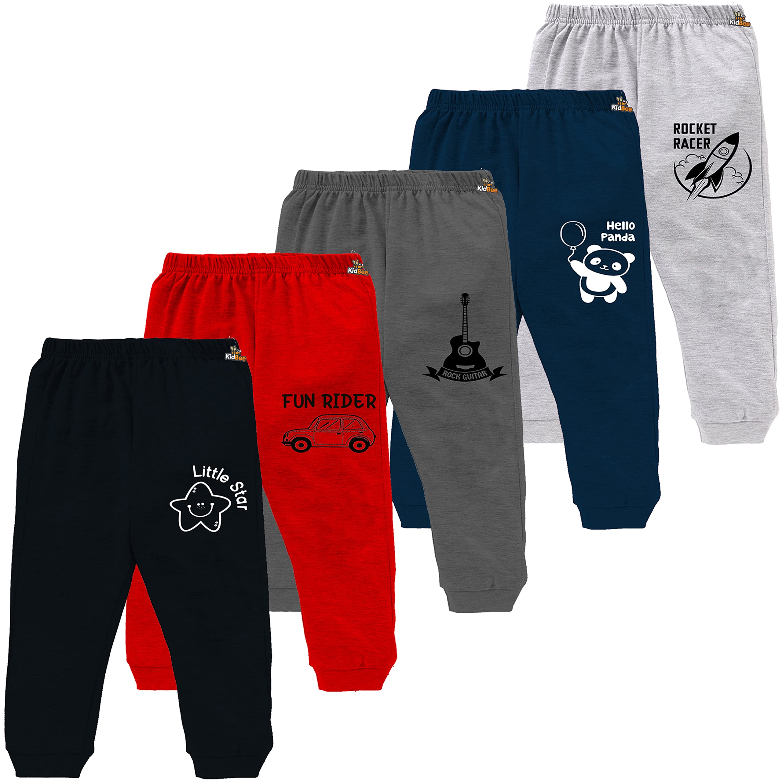Kidbee Baby Soft Cotton Pajama Track Pants Printed for Baby Boys & Girls (Regular Loose Fit) (Set of 5) JKPNT-5PC-G (5-6 Years)