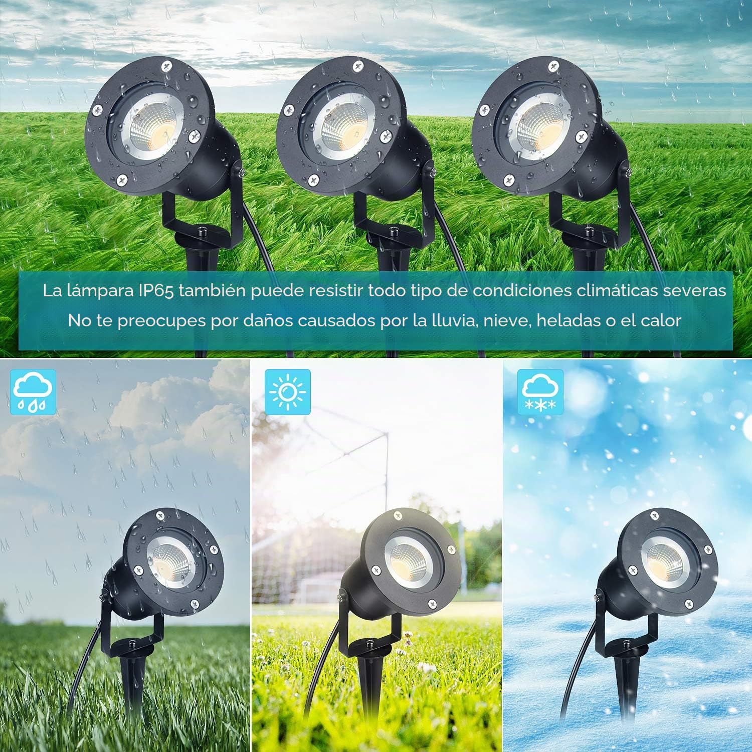 CPROSP 4 Packs 5W LED Impermeable IP65, Luz de Paisaje al Aire Libre, LED lámpara con espiga de césped, Blanco Cálido 3000K para Jardín Terraza Escaleras Garaje, con 150cm Cable de alimentación