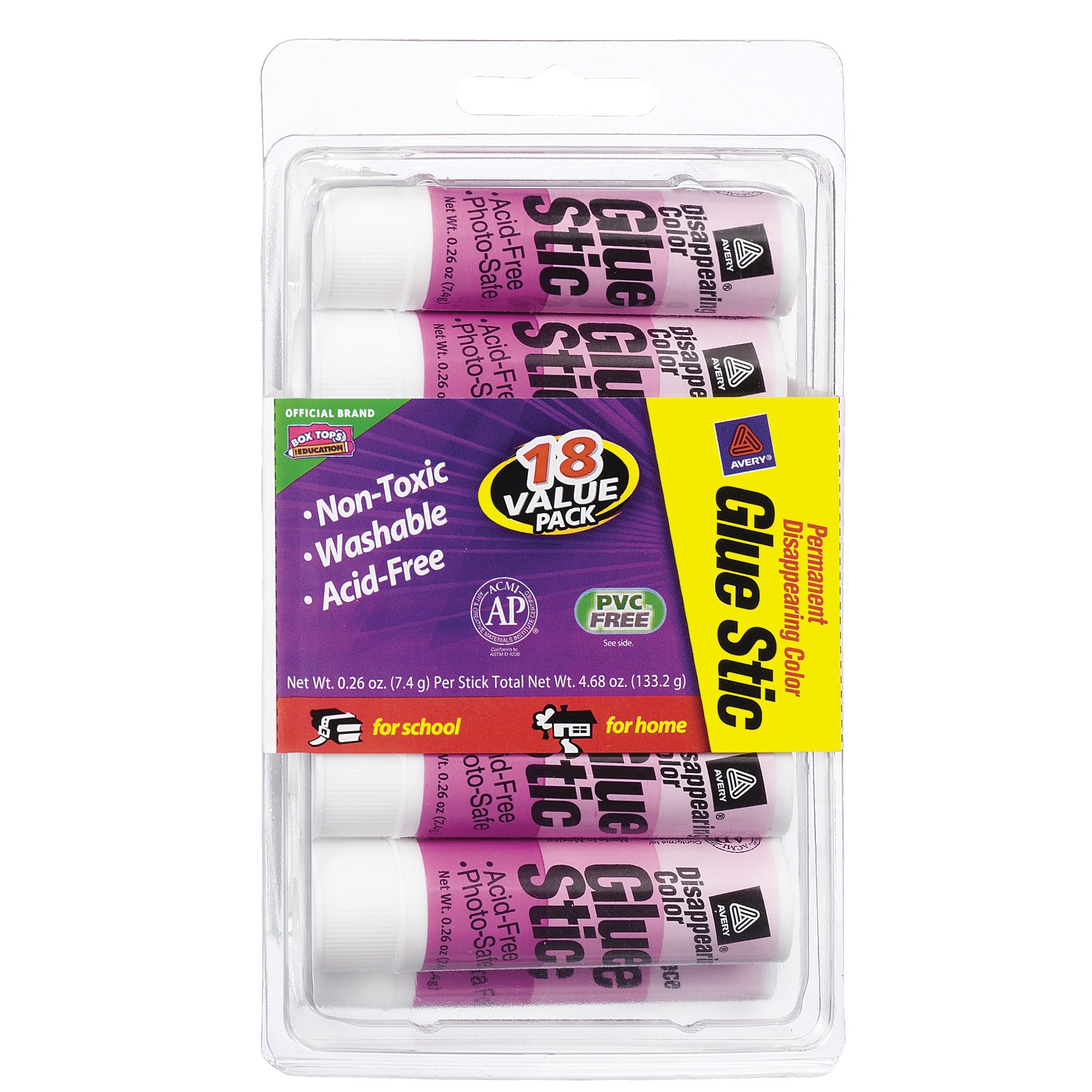 Avery Purple Application Permanent Glue Sticks, 0.26 Ounce, 18 per Pack (98079)