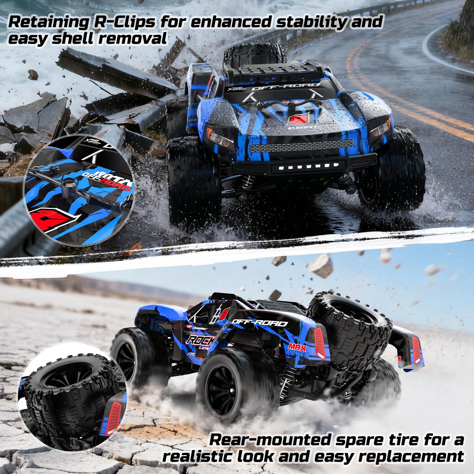 DEERC 9006E 1:12 RC Autos Erwachsene und Jungen, 45 km/h Offroad Short Course Truck, 4WD All Terrain Monstertruck, 2,4-GHz Auto mit 2 wiederaufladbaren Batterien, Ersatzreifen, LED-Leuchten