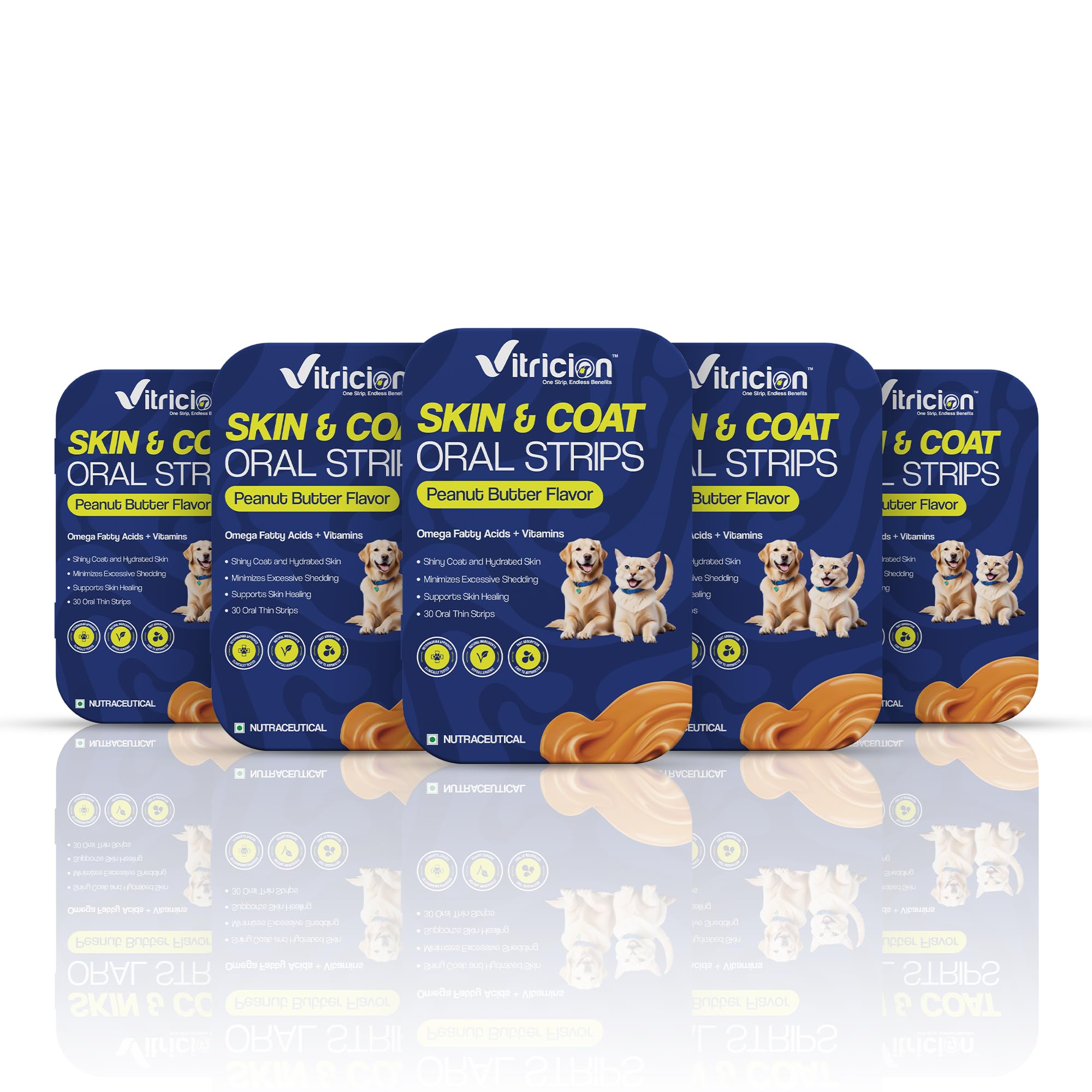 Vitricion Pet Skin & Coat Oral Strips for Dogs & Cats | Omega Fatty Acids, Vitamin A & E | Vet Approved, Reduces Shedding & Itching | Thick & Shiny Fur | 30 Strips | Peanut Butter Flavor — Amazon image 11