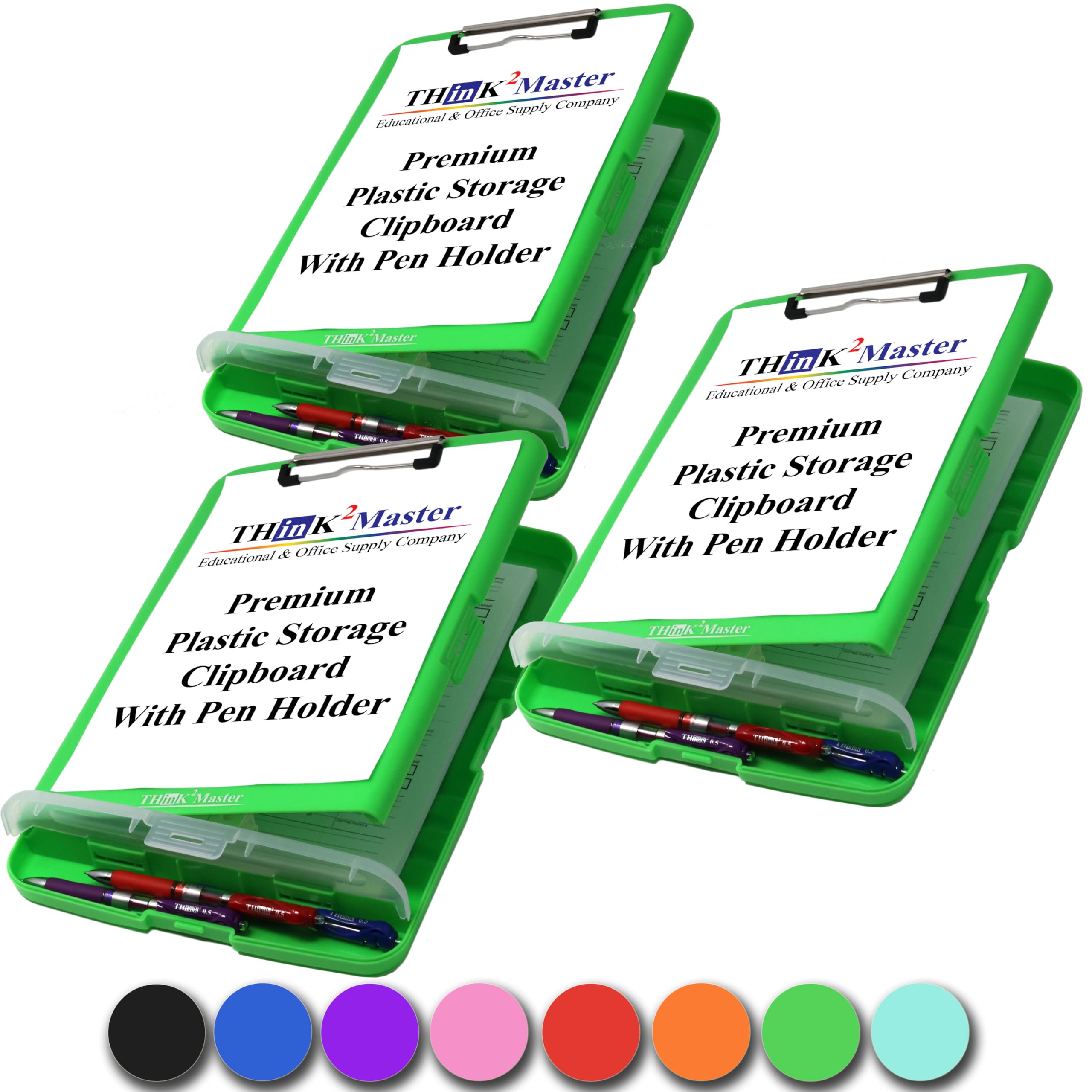 Think2Master [3 Pack] Green Plastic Storage Clipboard with Pencil Holder. | 25% Heavier & 25% Sturdier| Heavy Duty. Nursing, Teacher & Classroom Must