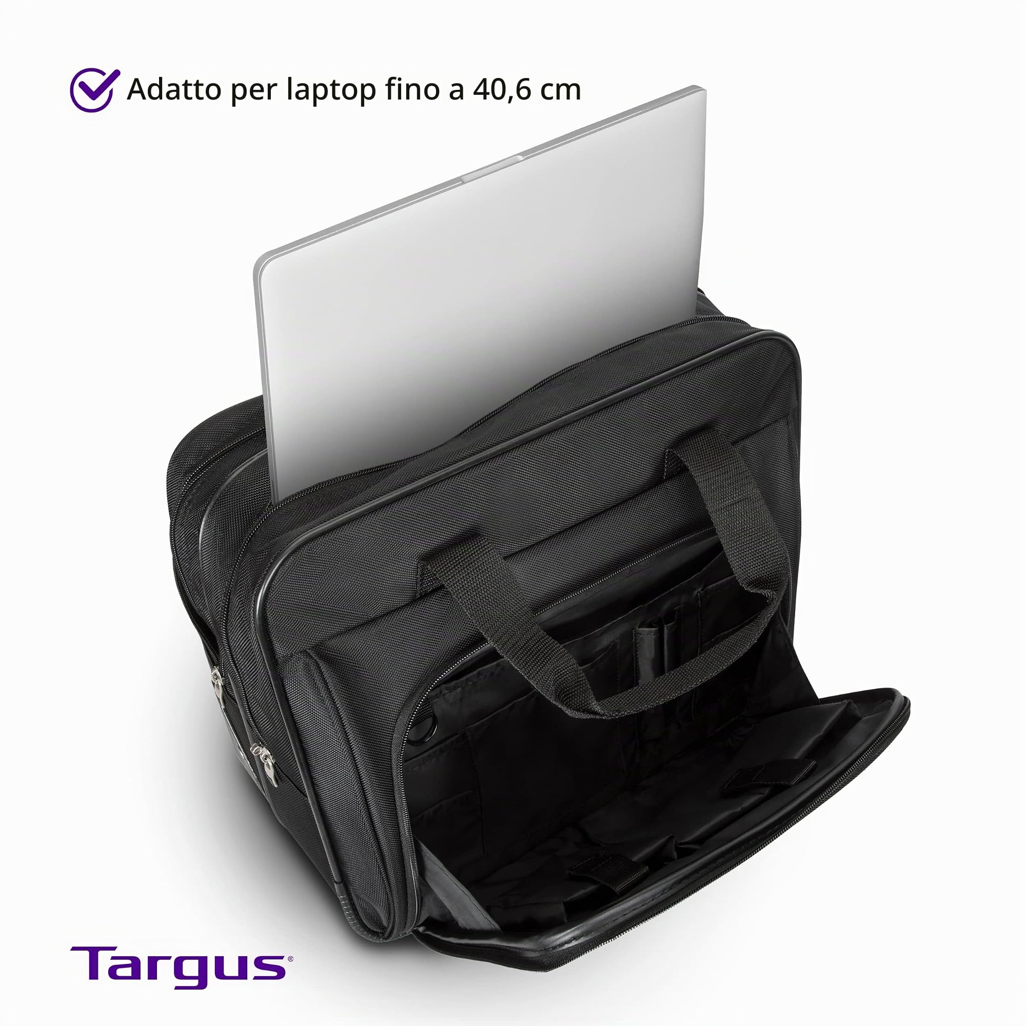 Targus - Borsa a Rullo per Laptop Fino a 16", progettata per Viaggi Professionali e pendolari, Resistente all'Acqua, Colore Nero
