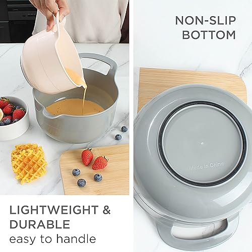 Vista 158 de COOK WITH COLOR Nesting - Juego de cuencos de plástico para mezclar con boquillas y asas, color rosa, 4 piezas antideslizantes