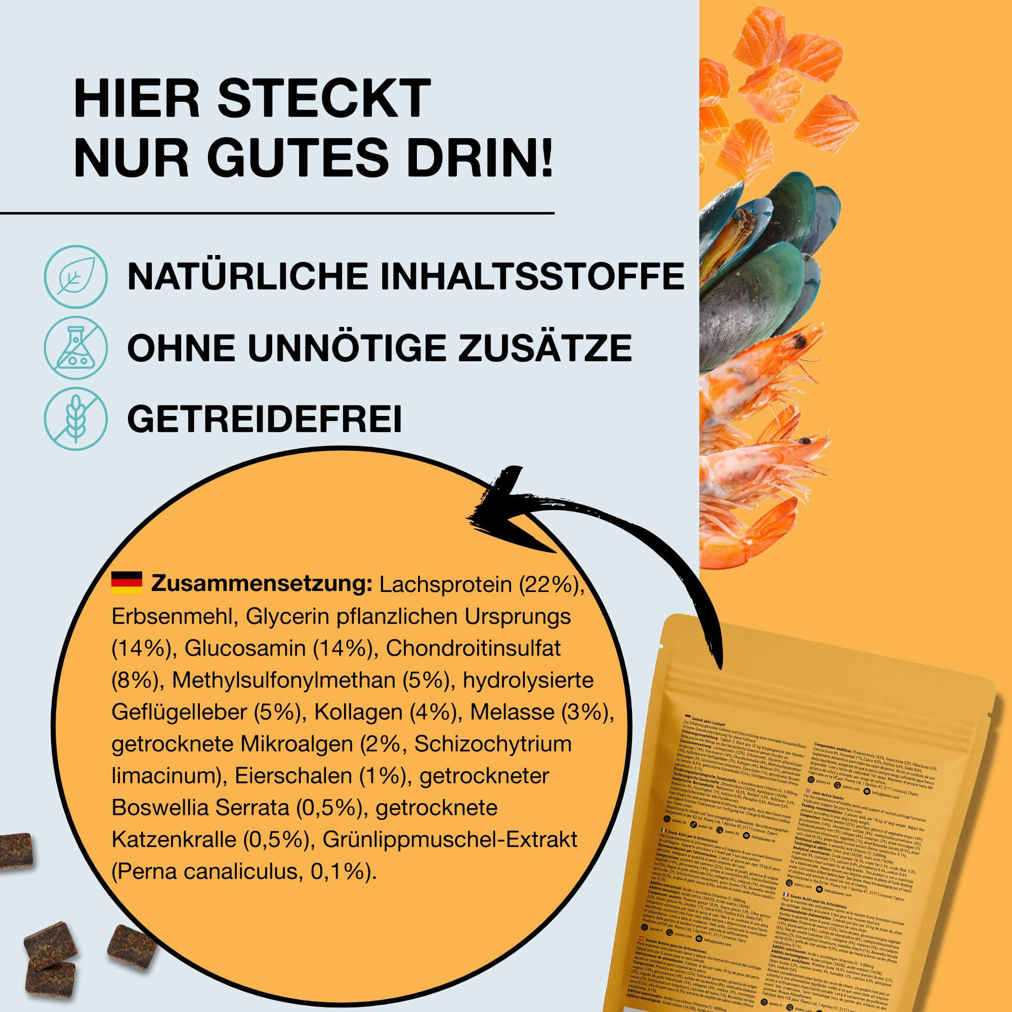 Gelenktabletten für Hunde von Paawy - Test SEHR GUT deutsche Marke - als Snacks mit Grünlippmuschel, MSM, Glucosamin, Chondroitin - sehr hohe Akzeptanz, natürlich, laborgeprüft - 180 Stück