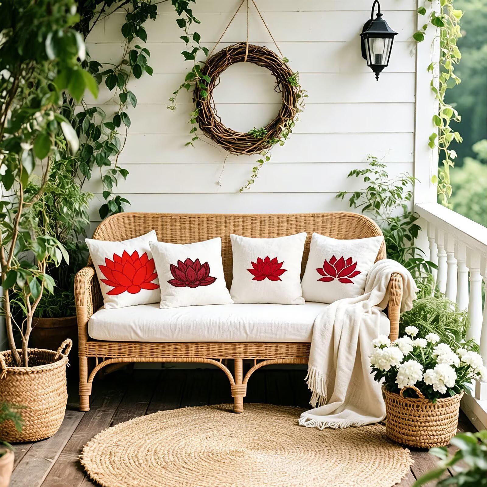 Rosso Federe Cuscini Divano 60x60cm, Cuscini da Esterno Set de 4, Cod-106 | Lin Copricuscini Decorativi Letto Arredo, per Letto, Soggiorno, Giardino, Esterno, Casa Decorazione Set di 4 Semplice