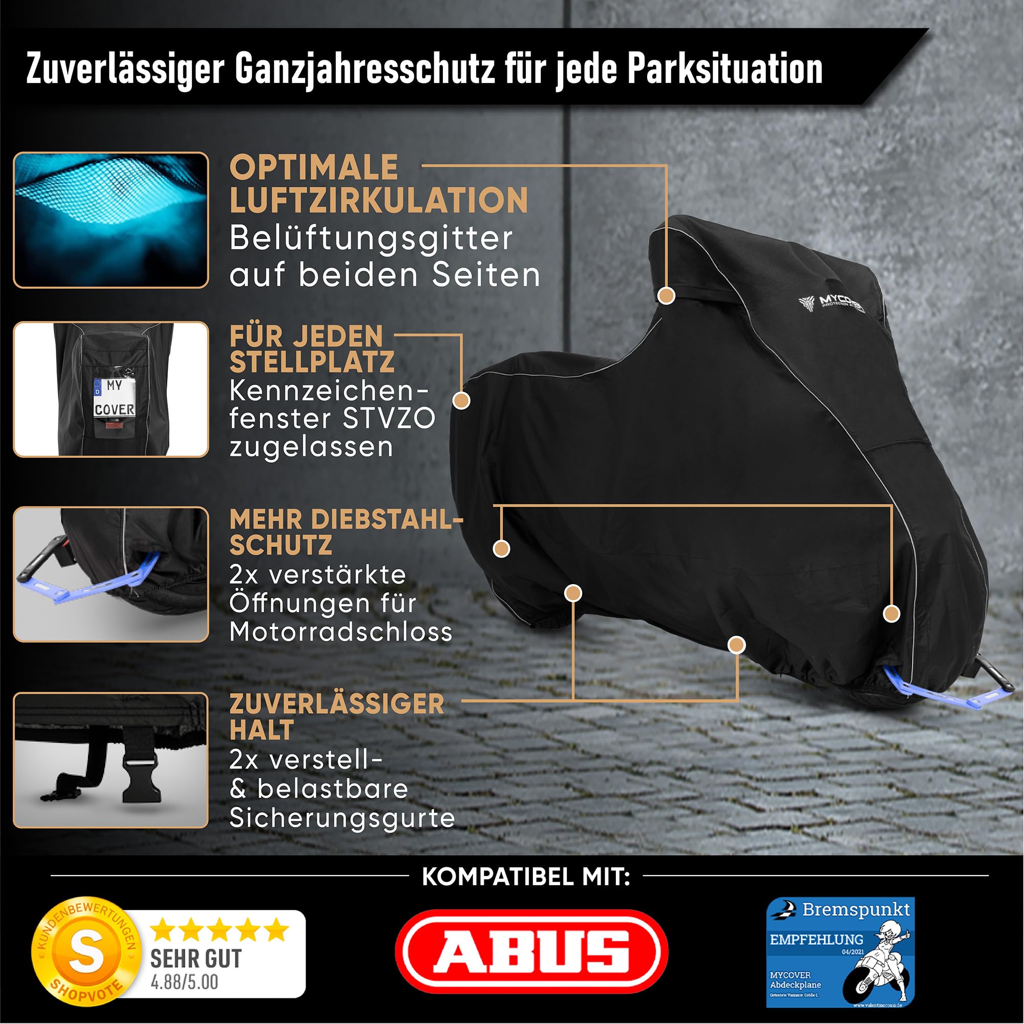 Roller Abdeckplane handgefertigt - Mofa Motorradabdeckung Winterfest wasserdicht reißfeste & robuste Motorradplane Outdoor - Größe M++