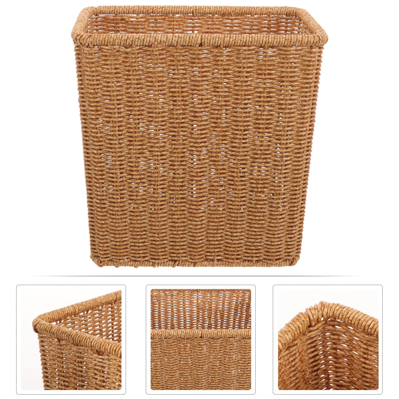 Kichvoe Cesto De Basura De Ratán Cubo De Basura De Mimbre Cubo De Basura Redondo Cesta De Almacenamiento Tejida Contenedor De Ropa Para Dormitorio Sala De Estar Y Baño
