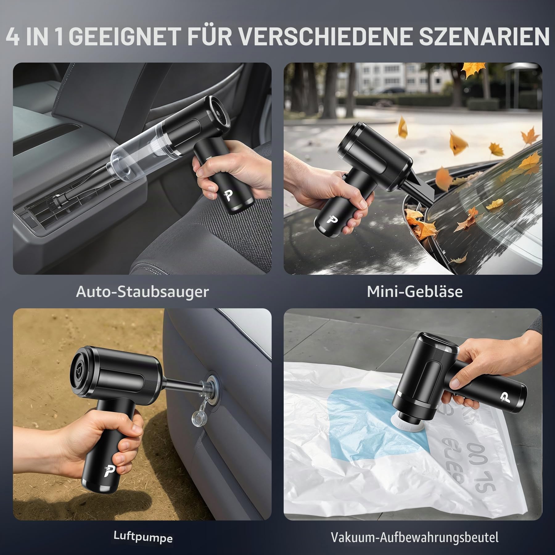 Pourbibi Handstaubsauger Akku,Handstaubsauger,25000Pa Autostaubsauger,Verbessert Mini Staubsauger mit Bürstenlosem Motor,3-Gang Auto Staubsauger Für Auto,Haus, Küche,Camping & Tierhaar Reinigun