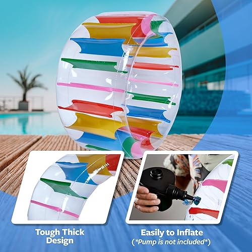 Miniatura 6 de Rodillo inflable gigante de 63 pulgadas, rueda de agua colorida para piscina, rodillo de juguete rodante en el césped, lago, playa, fiesta, interior
