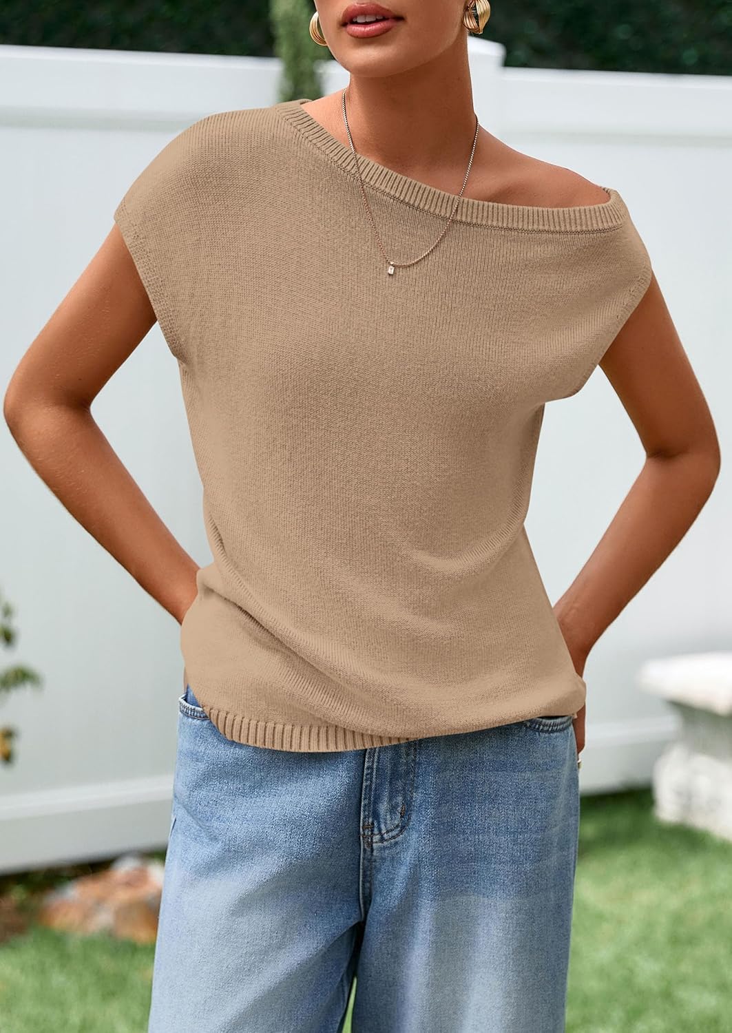 PRETTYGARDEN Womens Off The Shoulder Tops 2026 Summer Casual Short Sleeve Tunic T Shirts Lightweight Knit Sweaters - Image 8
