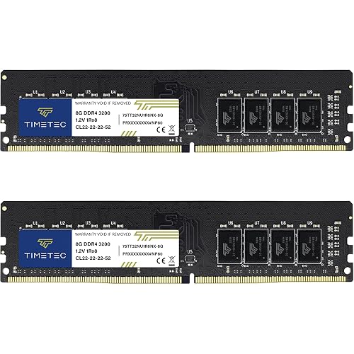 Timetec 16GB KIT(2x8GB) DDR4 3200MHz PC4-25600 CL22 1.2V Non-ECC Unbuffered Designed for Gaming and Graphic Compatible with AMD and Intel Desktop PC Computer Memory Module Upgrade