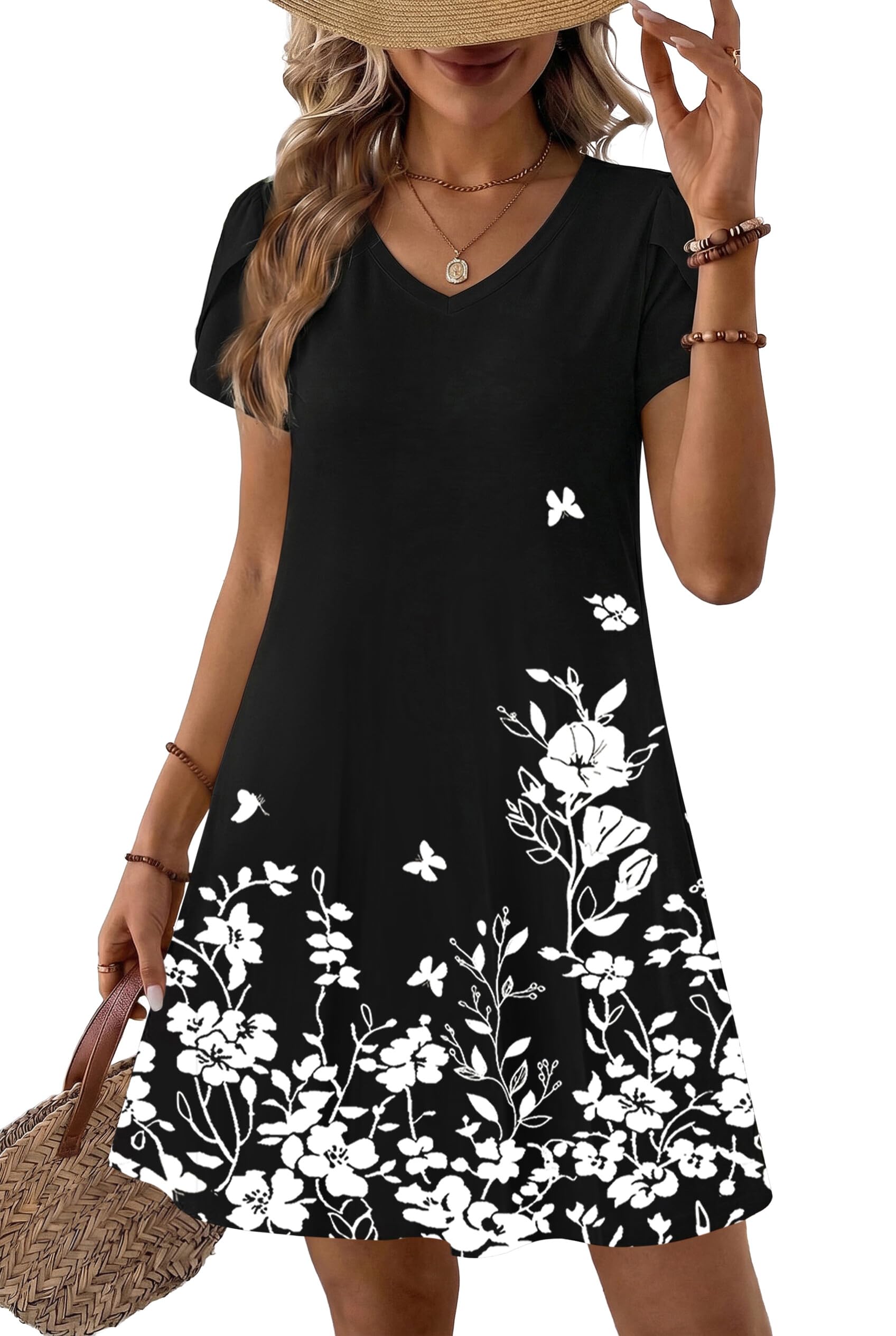 Zeagoo Womens Summer A-Line Dress with Pockets Mini Short Sleeve Dresses Flowy Beach Swing Dress 2026 Vacation Travel