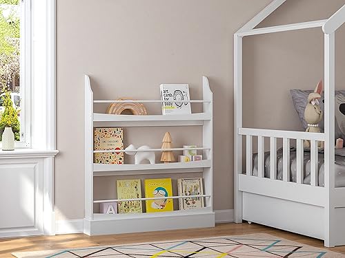 Miniatura 12 de UTEX Estantería infantil de 4 niveles, estantería para niños, estantería de pared para dormitorio, sala de estar, color blanco