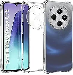 USTIYA Capa para Redmi 14C/POCO C75 TPU transparente quatro cantos capa de proteção de grau militar transparente macia funda