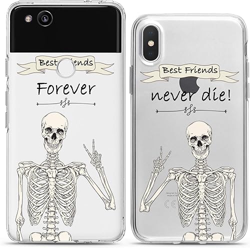 Miniatura 8 de Fundas a juego para parejas compatibles con iPhone 14 13 Pro Max 12 Mini 11 Xs 6s 8 Plus 7 Xr 10 SE 5 esqueleto Best Friends Clear Funny Bro Gift