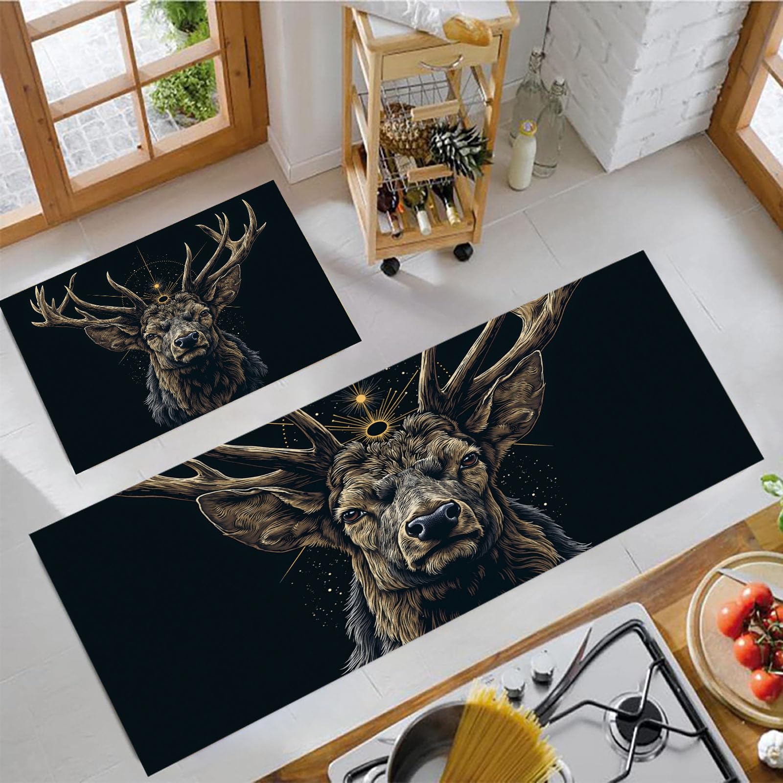 Tapis de cuisine pour salon et salle à manger à motif étoiles de cerf
