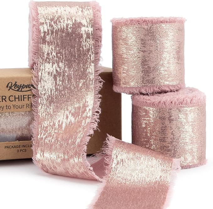 Amazon.com: Keypan Rose Gold Ribbon, Shimmery Chiffon Silk Ribbons ...
