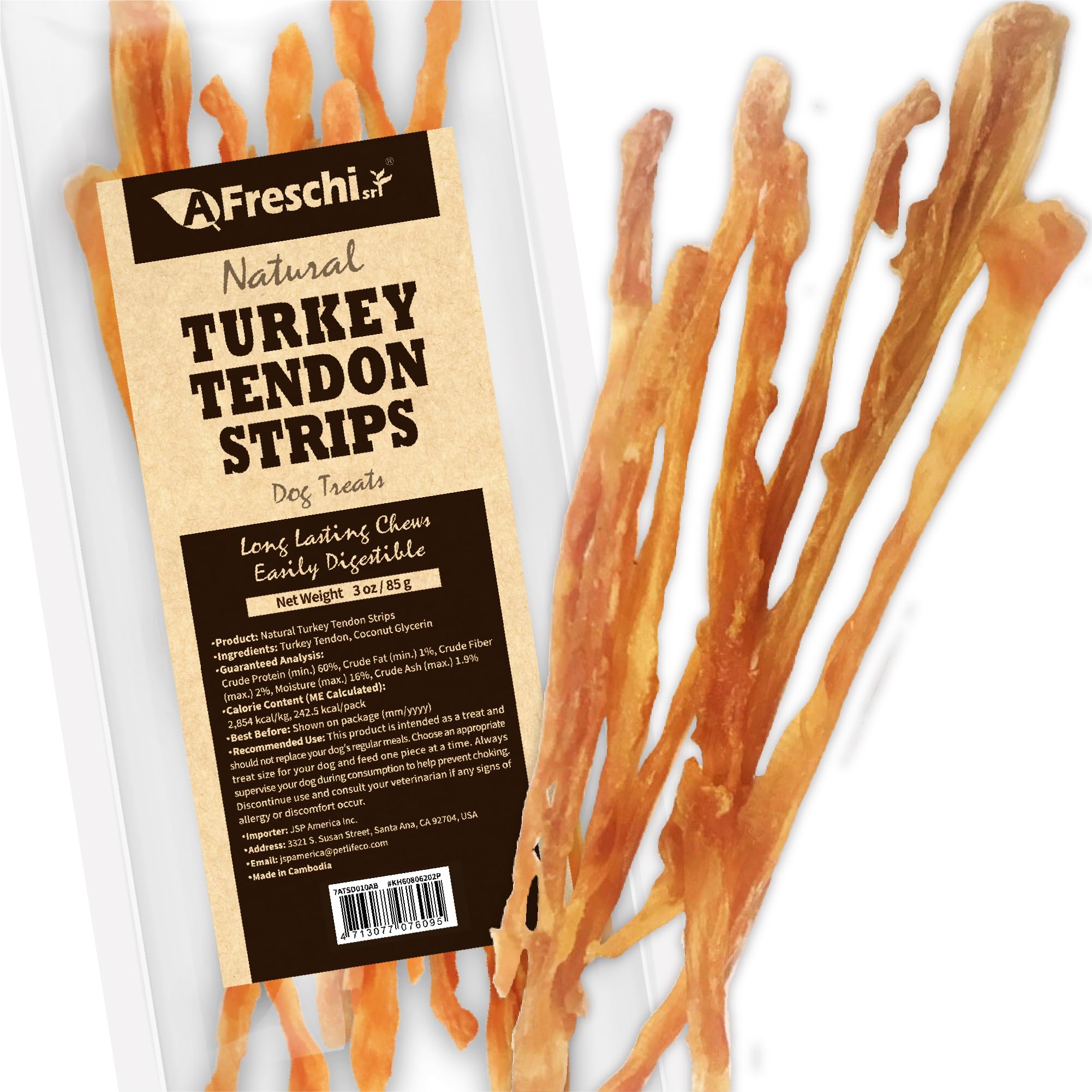 A Freschi srl All-Natural Turkey Tendon for Dogs, Strips, 3 oz