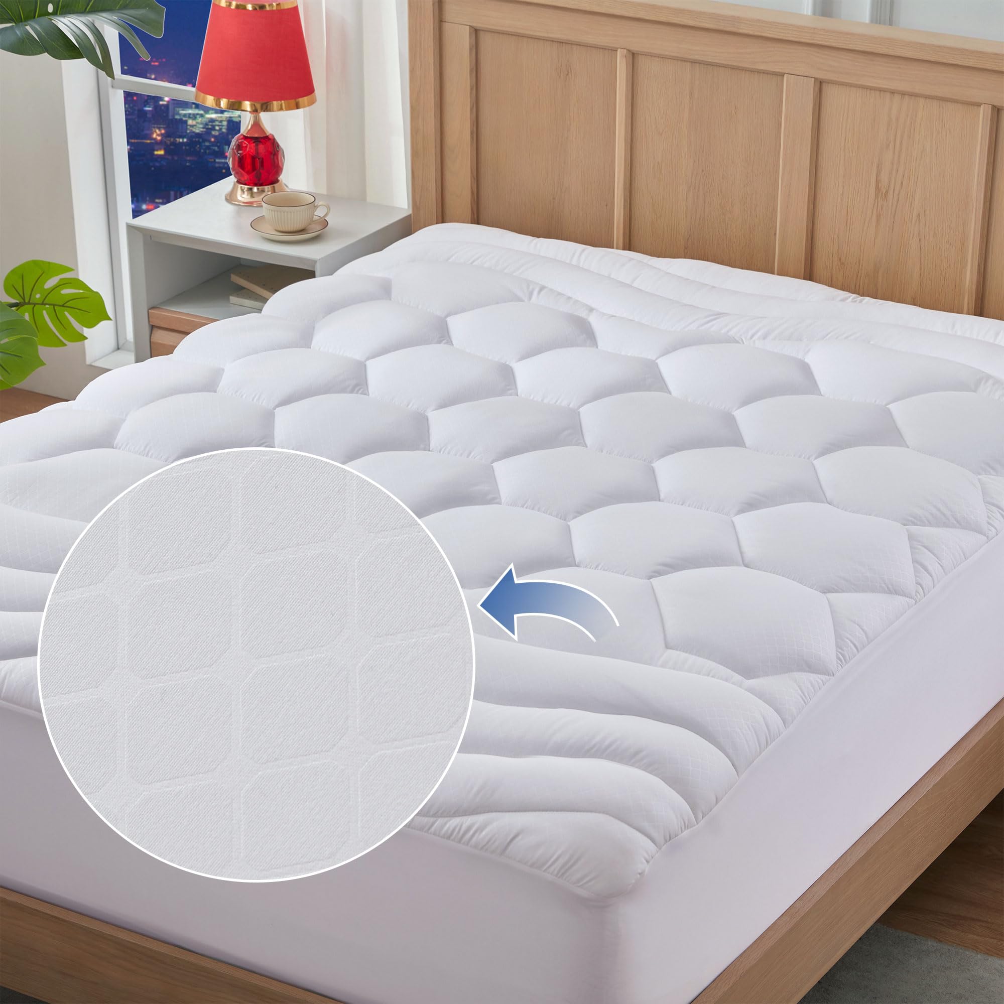 Full Size Mattress Pad Quilted Fitted, Soft Cooling Double Bed Mattress Topper, Full Size Padded Mattress Protector Cover with 8-21" Deep Pocket, 54x75 Inches, White