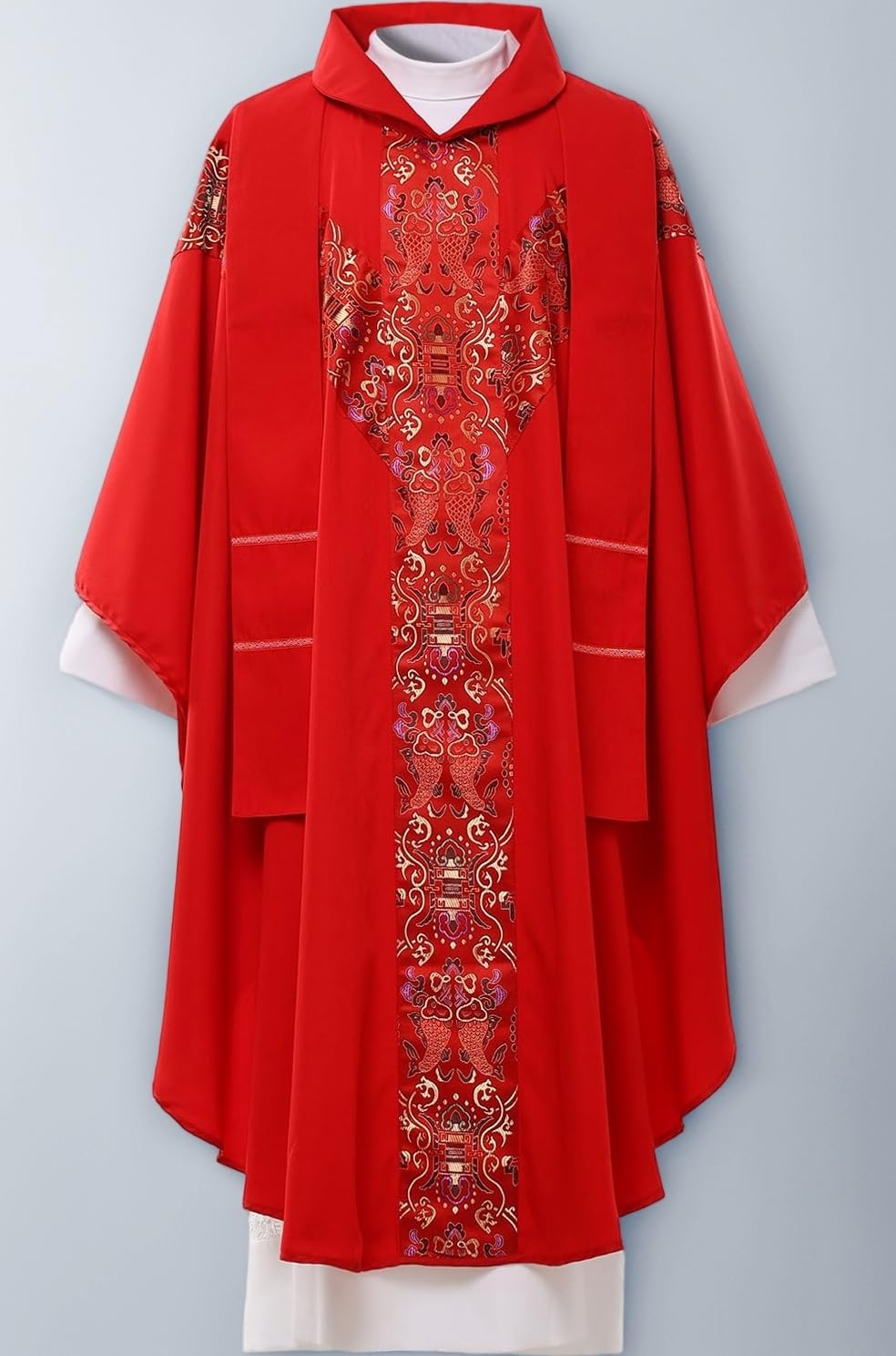 Church Vestments Priest Clergy Chasuble Catholic Mass Apparel Robe, Red, one size