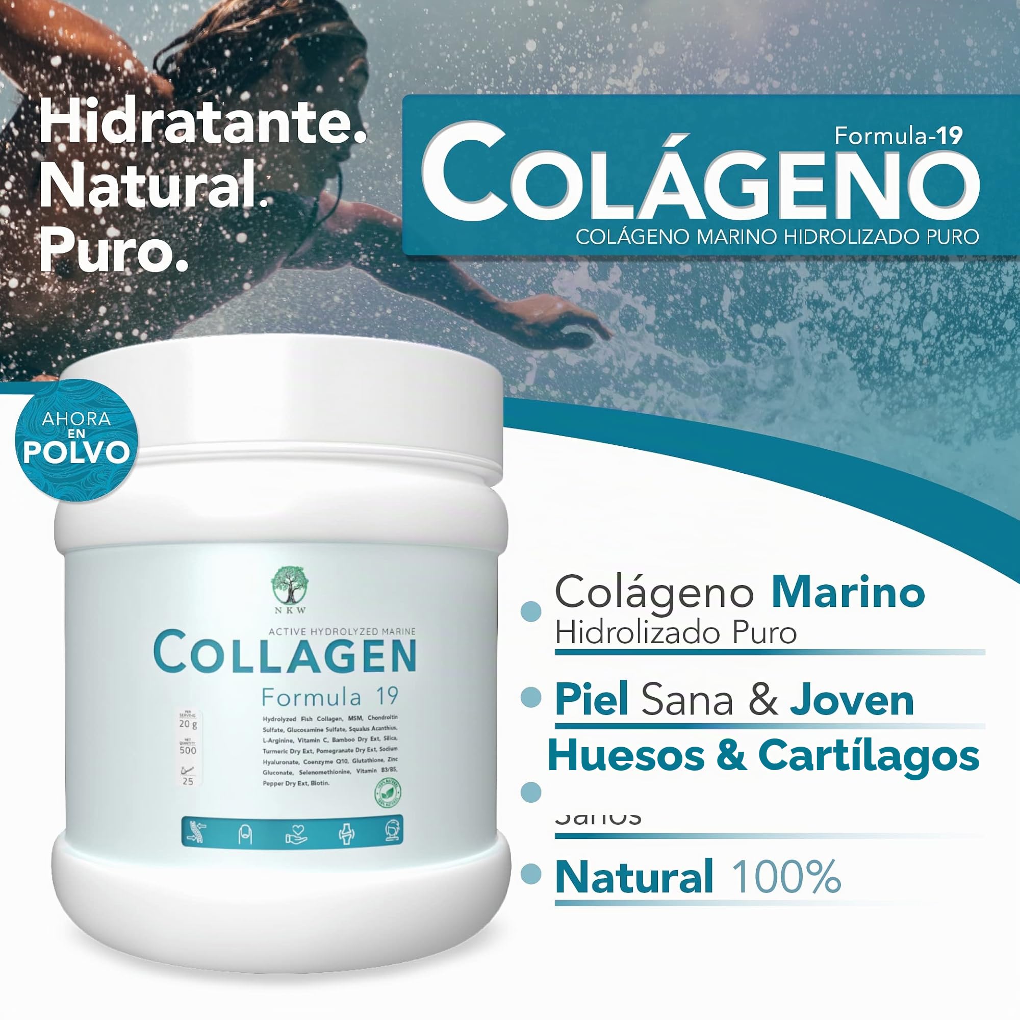 COLÁGENO HIDROLIZADO en Polvo | COLAGENO Acido Hialuronico | Colageno Marino Hidrolizado Puro Colágeno Marino con Ácido Hialurónico Colágeno en Polvo con Vitamina C