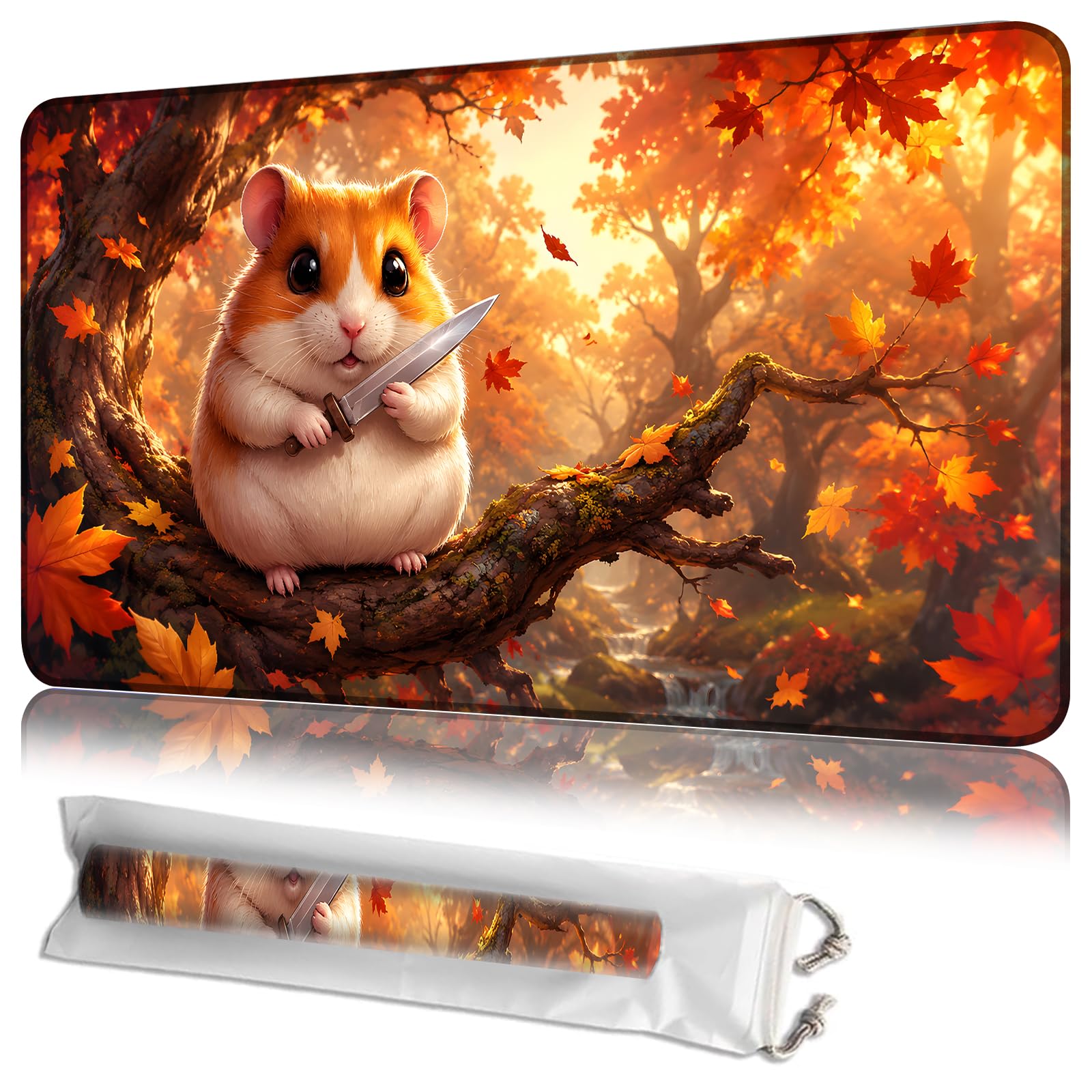 JANENFNA Autumn Hamster MTG Playmat, 24 x 14 Inch Gaming Mat