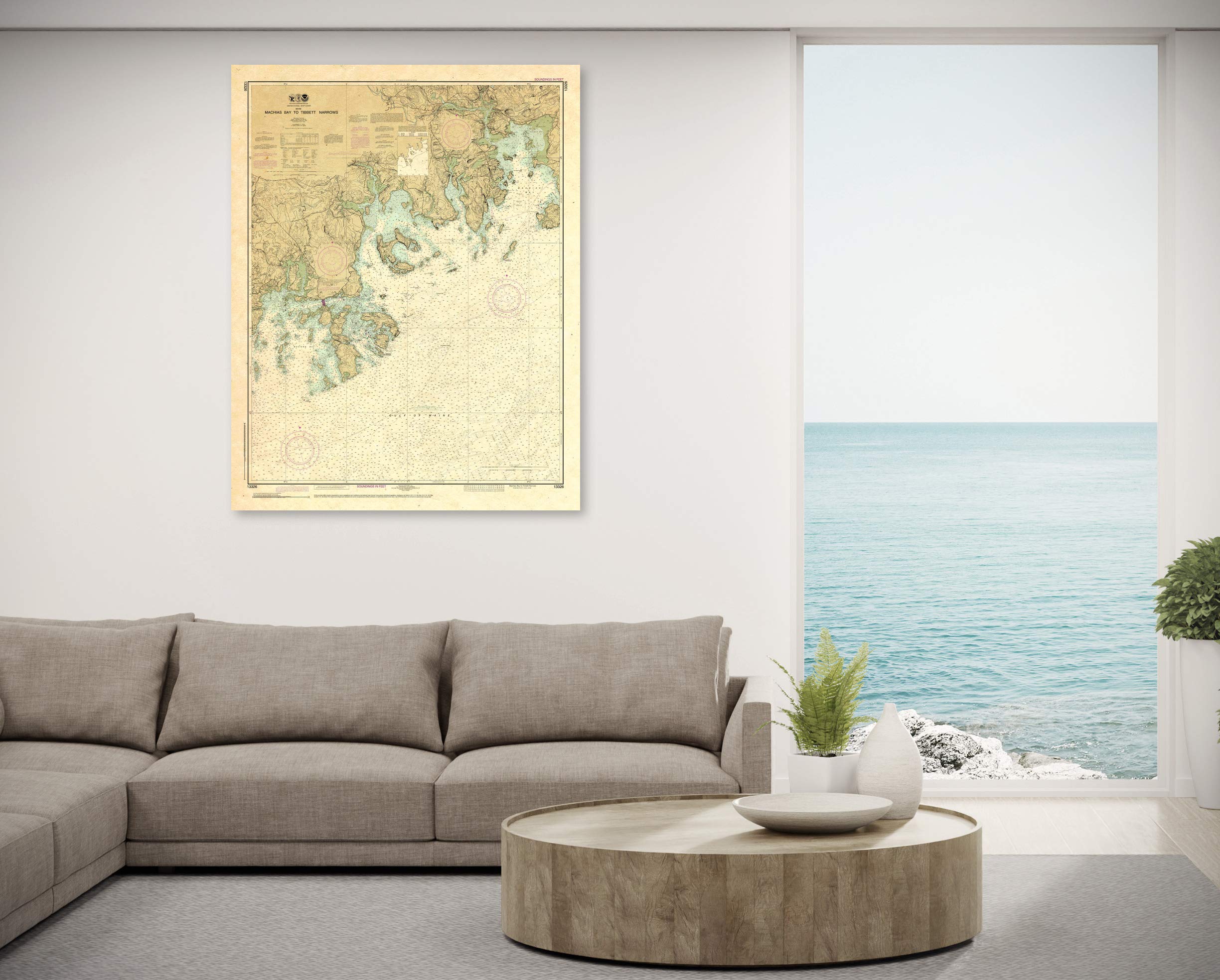 Paradise Cay Publications, Inc. Antiqued NOAA Chart 13326: Machias Bay to Tibbett Narrows